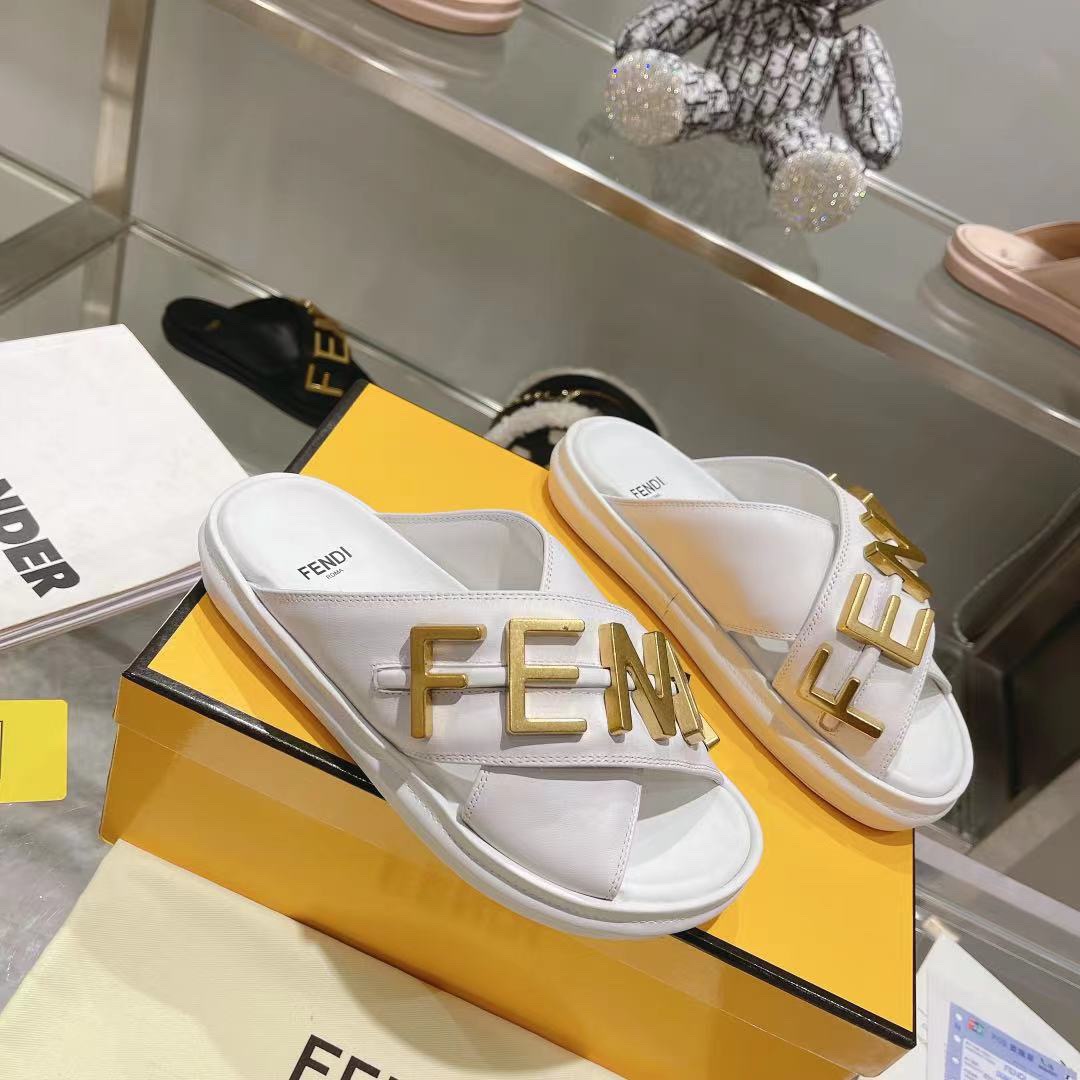 FENDI Vitello Fendigraphy Slide Sandals