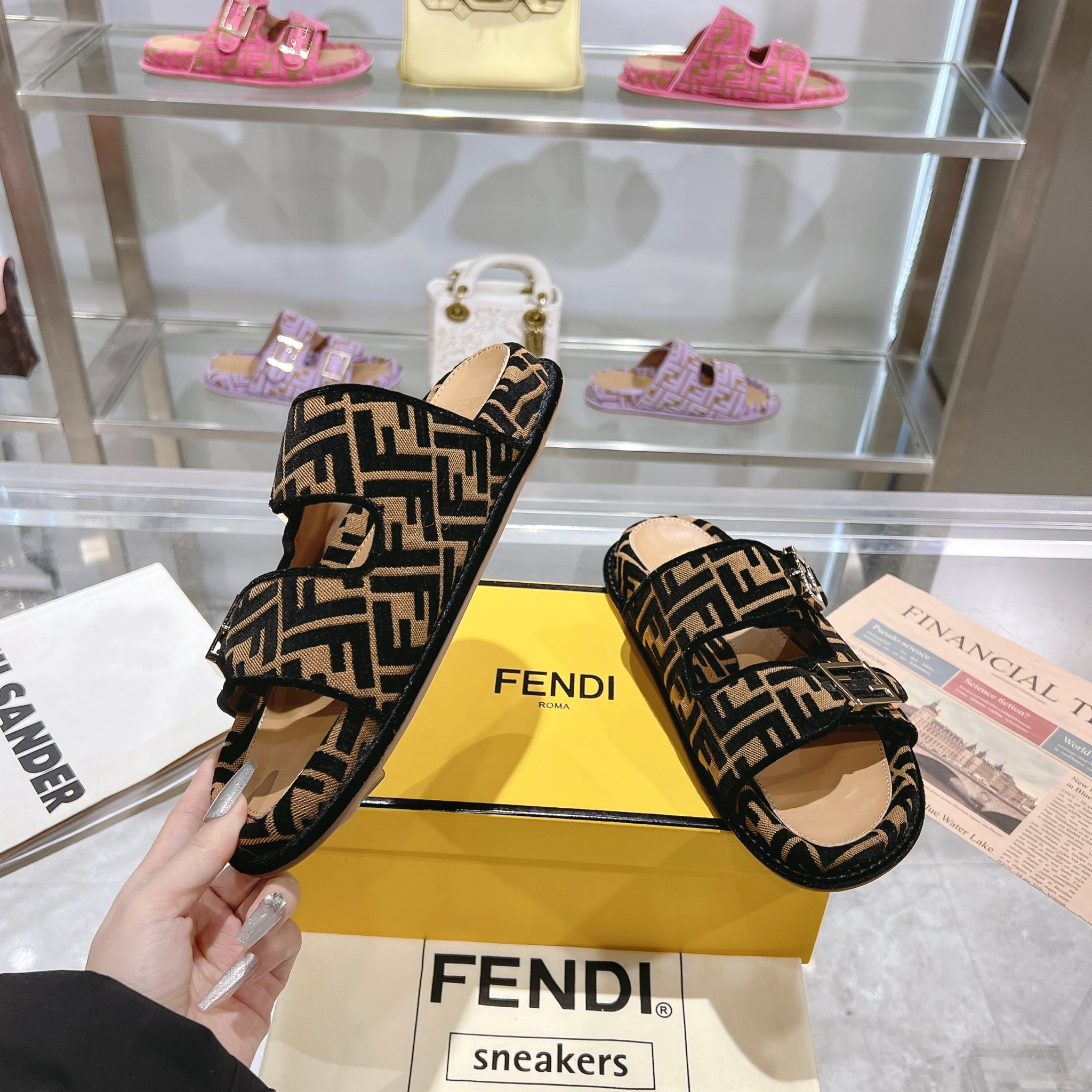 Fendi double-strap flat slipper Sandals