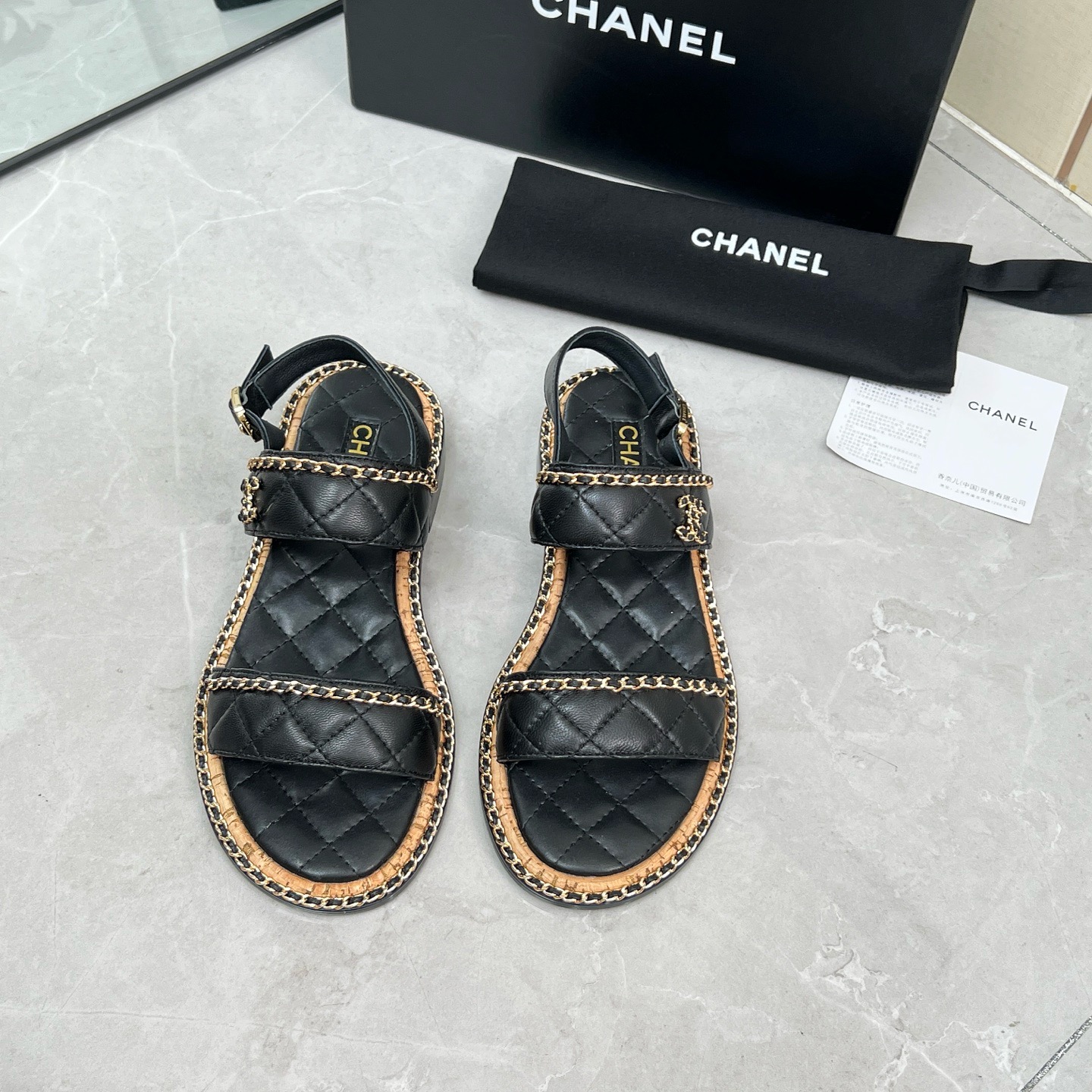 CHNEL* Women's Double Strap Chain Sandals