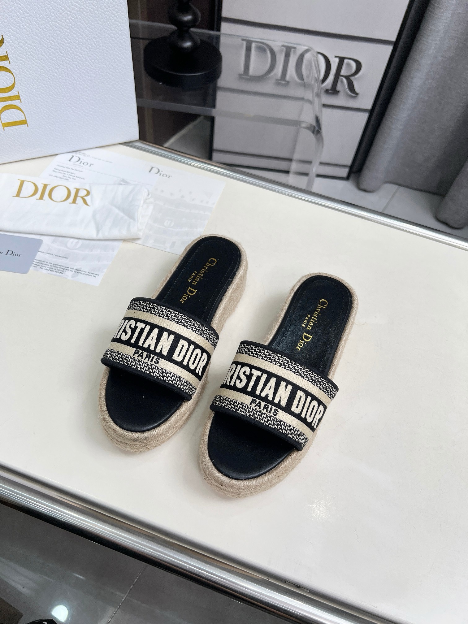 Dioriviera Dway Platform Slides embroidered cotton