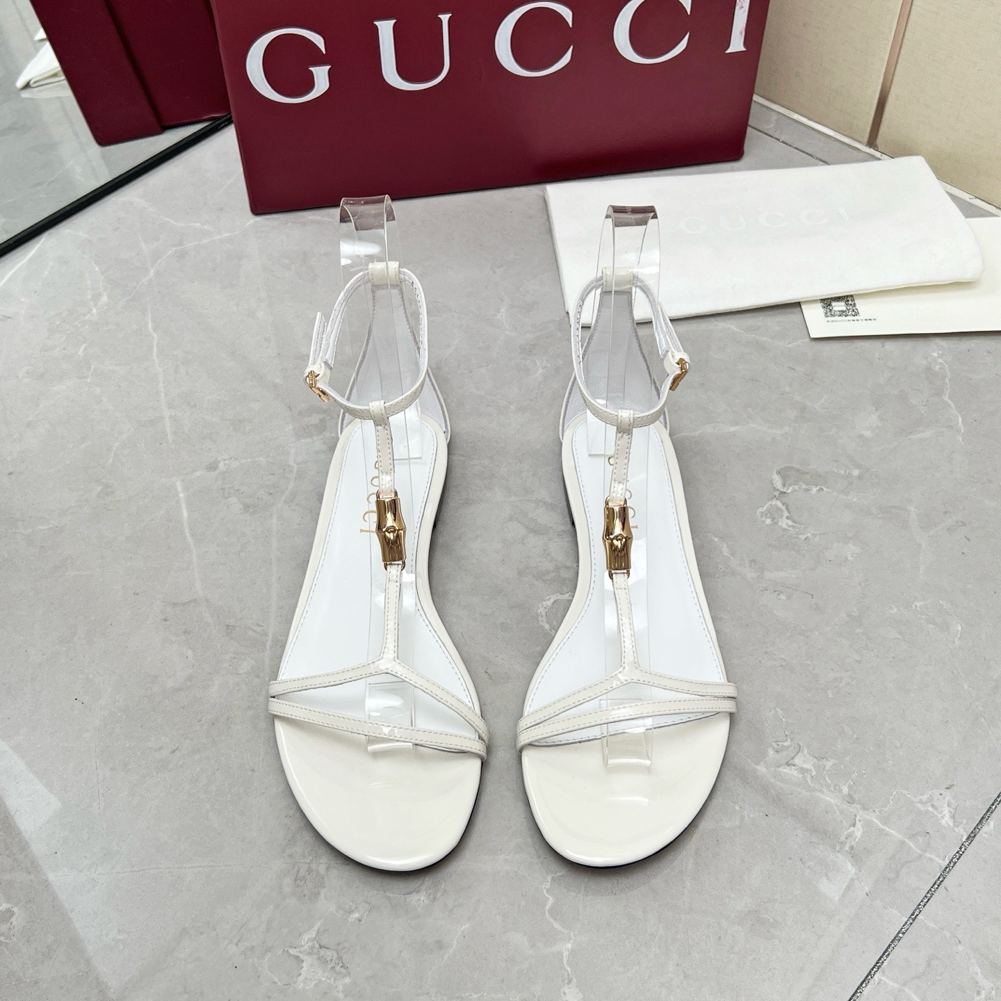 Gucci White bamboo leather sandals