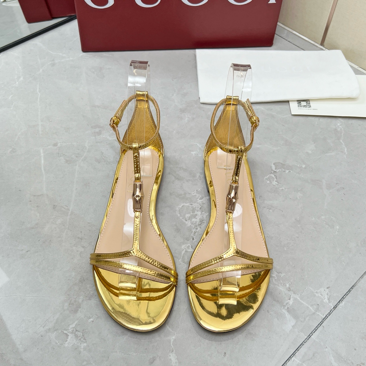 Gucci White bamboo leather sandals