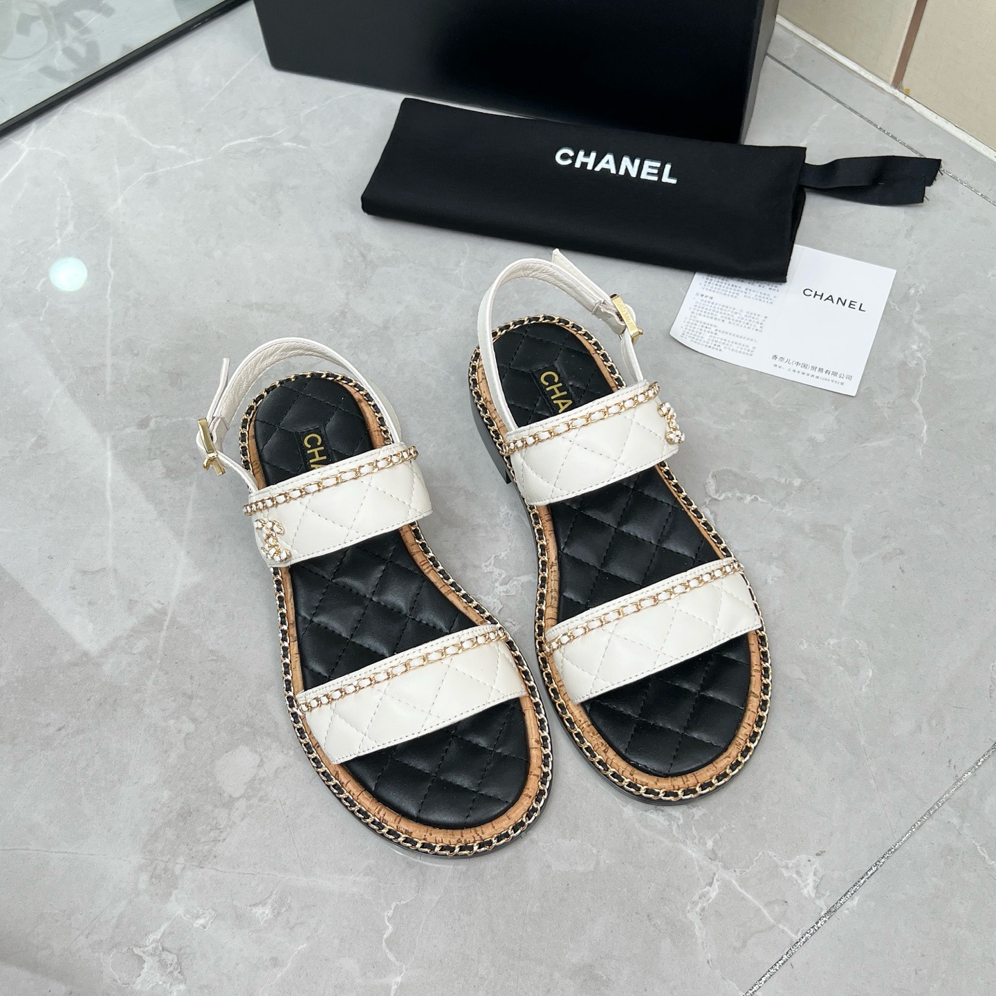 CHNEL* Women's Double Strap Chain Sandals