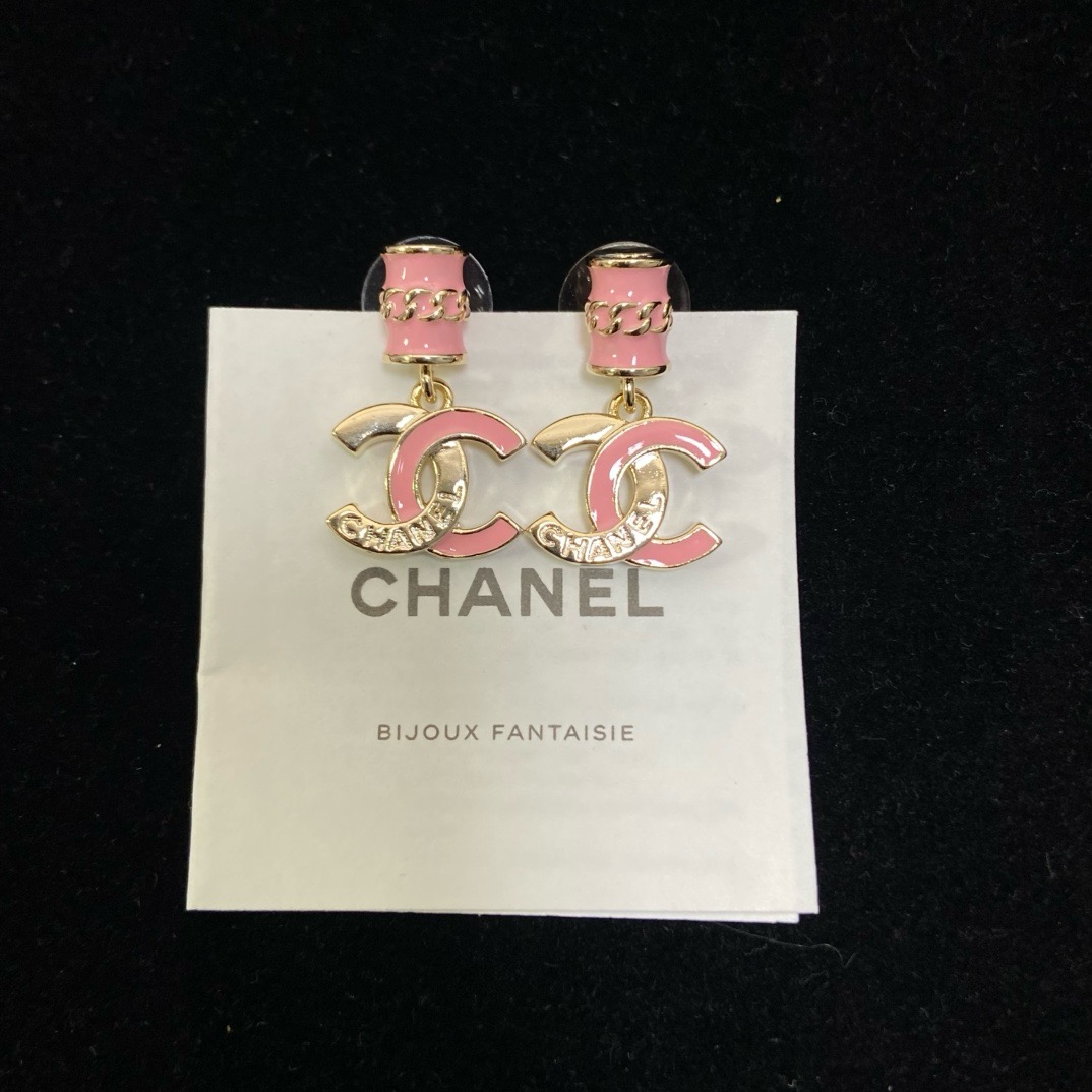 Chanel double C enamel letter earrings