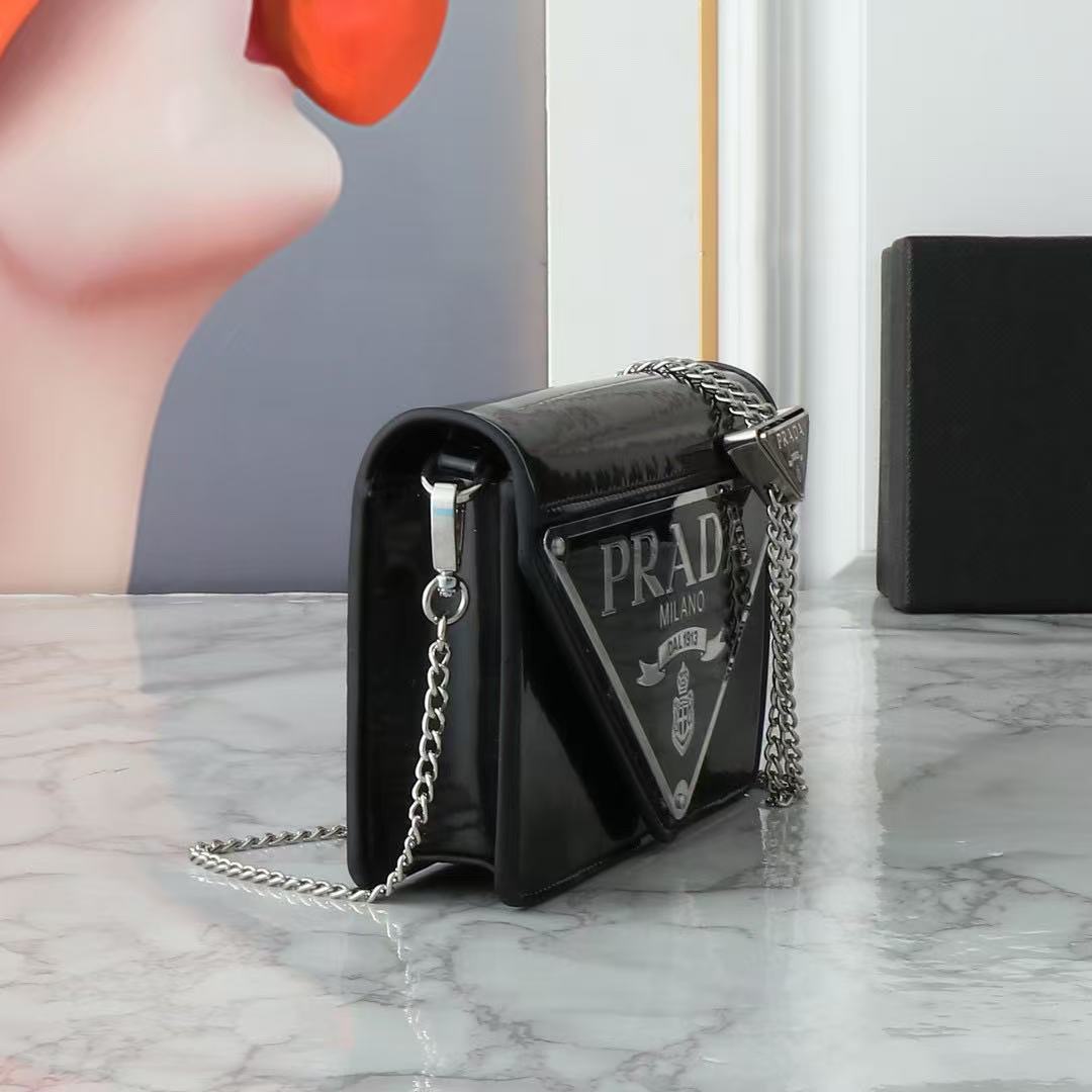 Prada Spazzolato Triangle Logo Plate Flap Chain Crossbody Bag