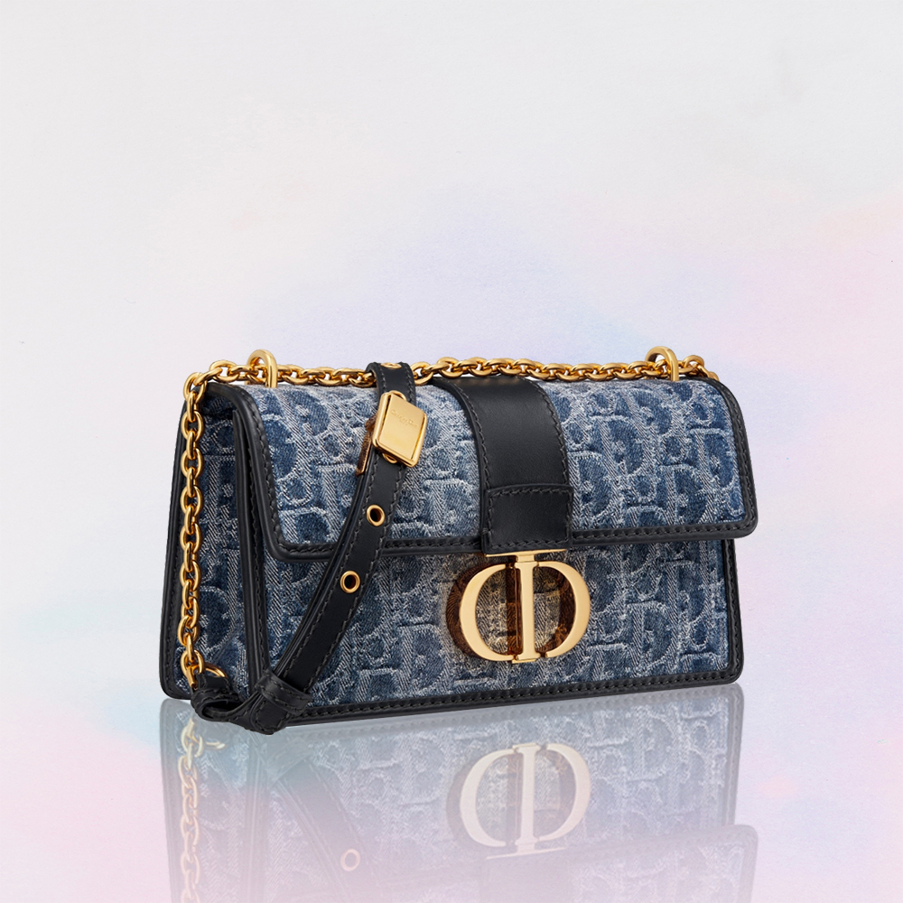 DIOR Oblique 30 Montaigne Flap Denim Bag