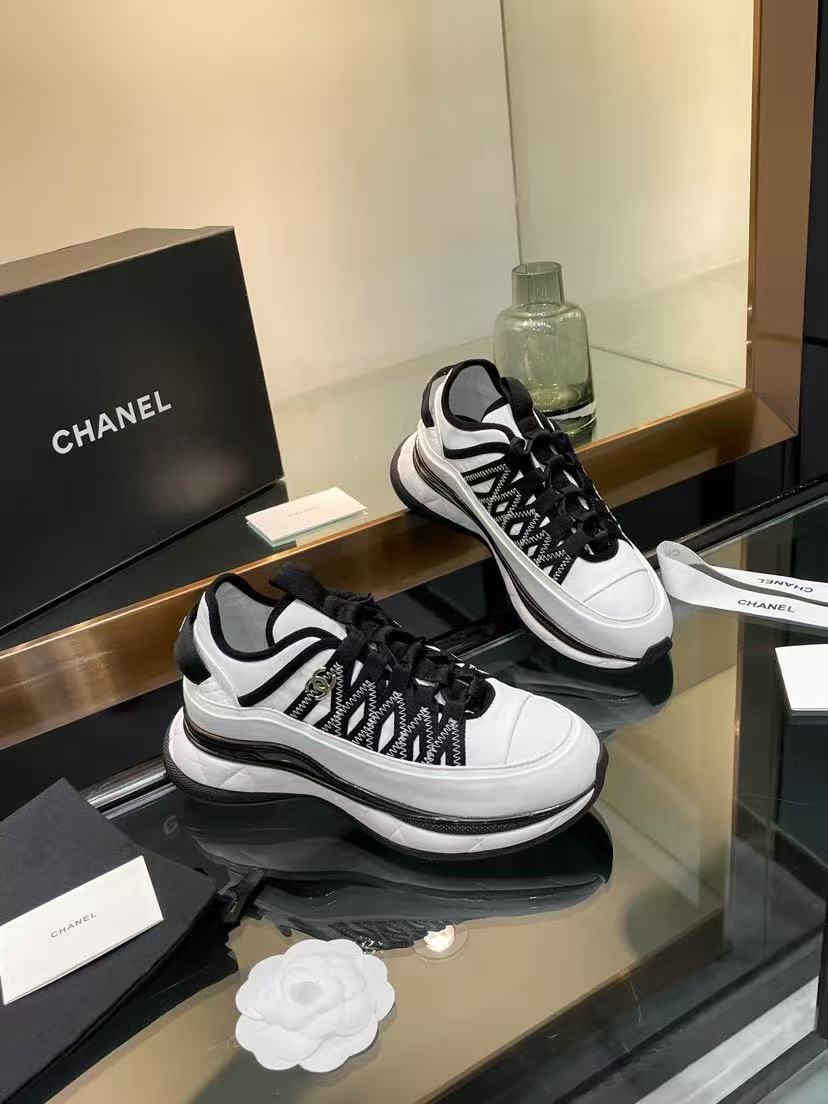 Chanel Fabric Suede Sneakers Black-White