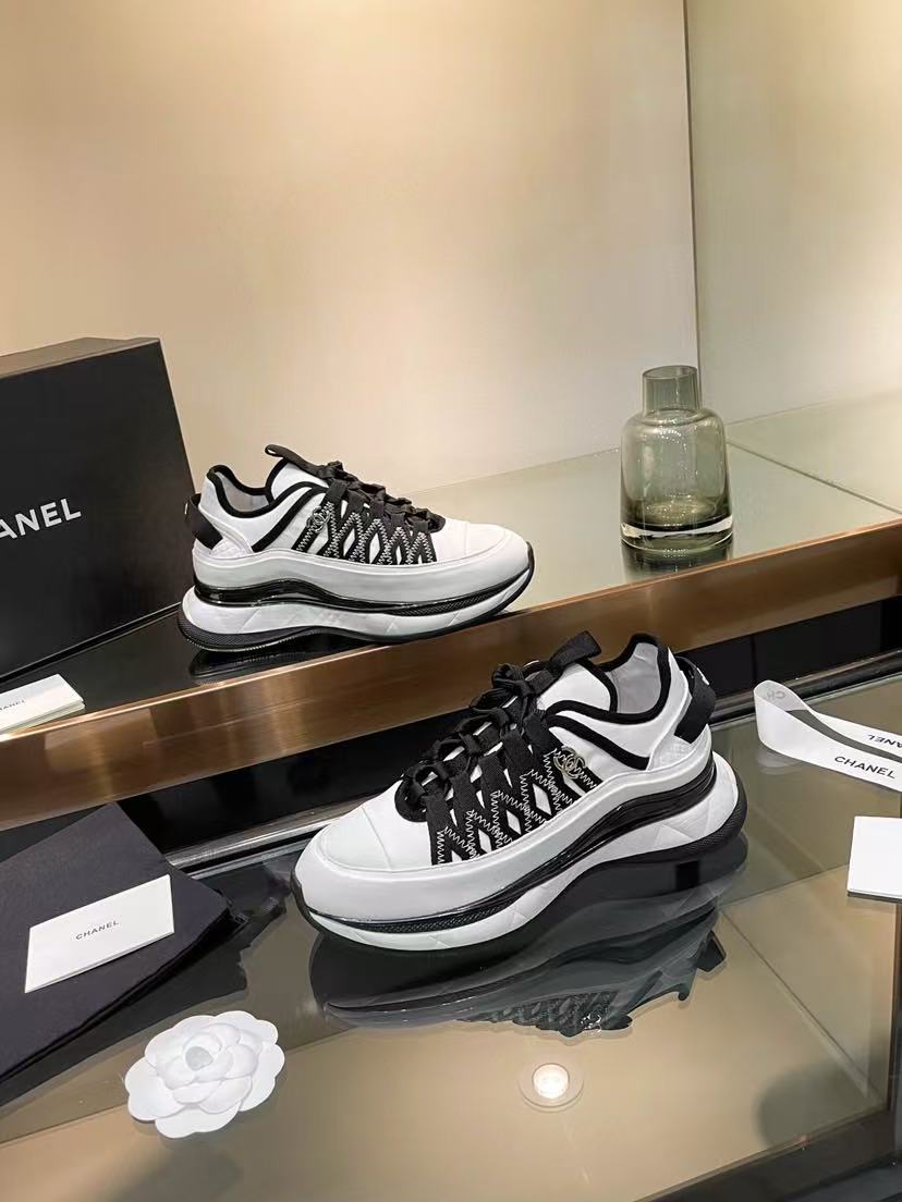 Chanel Fabric Suede Sneakers Black-White