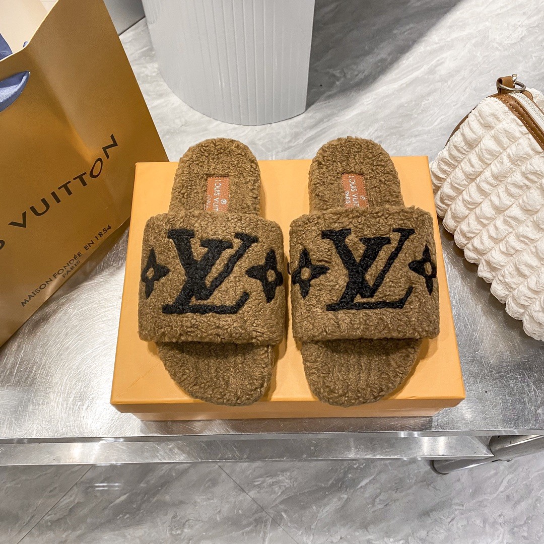 LV His & Hers Furry Slippers