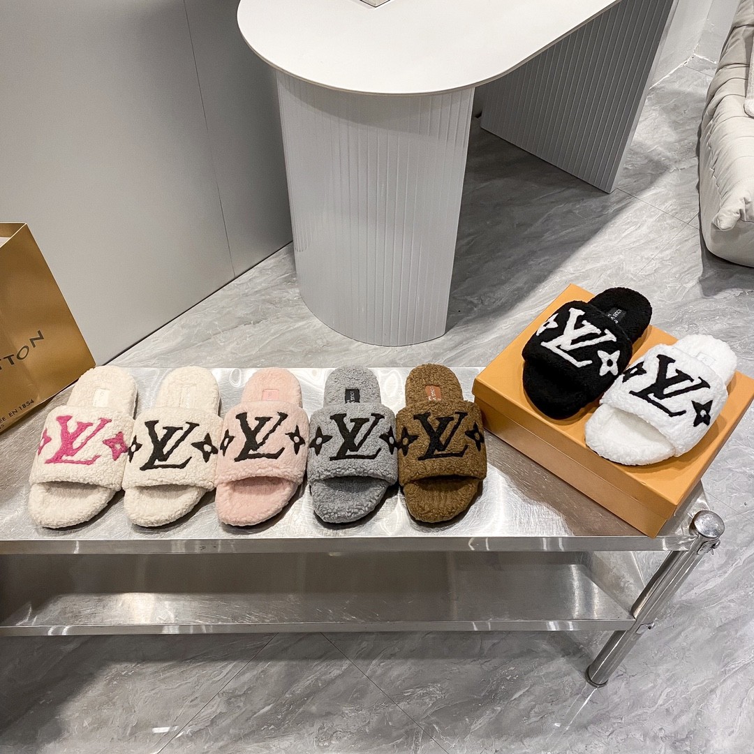 LV His & Hers Furry Slippers