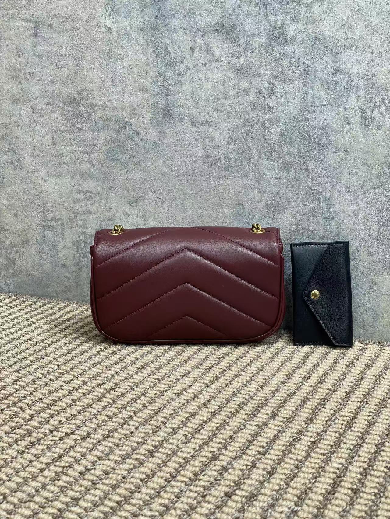 Saint Laurent YSL Loulou Mini Chain Crossbody Bag Burgundy