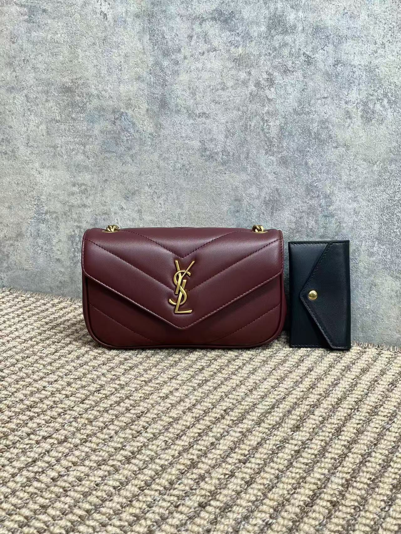 Saint Laurent YSL Loulou Mini Chain Crossbody Bag Burgundy