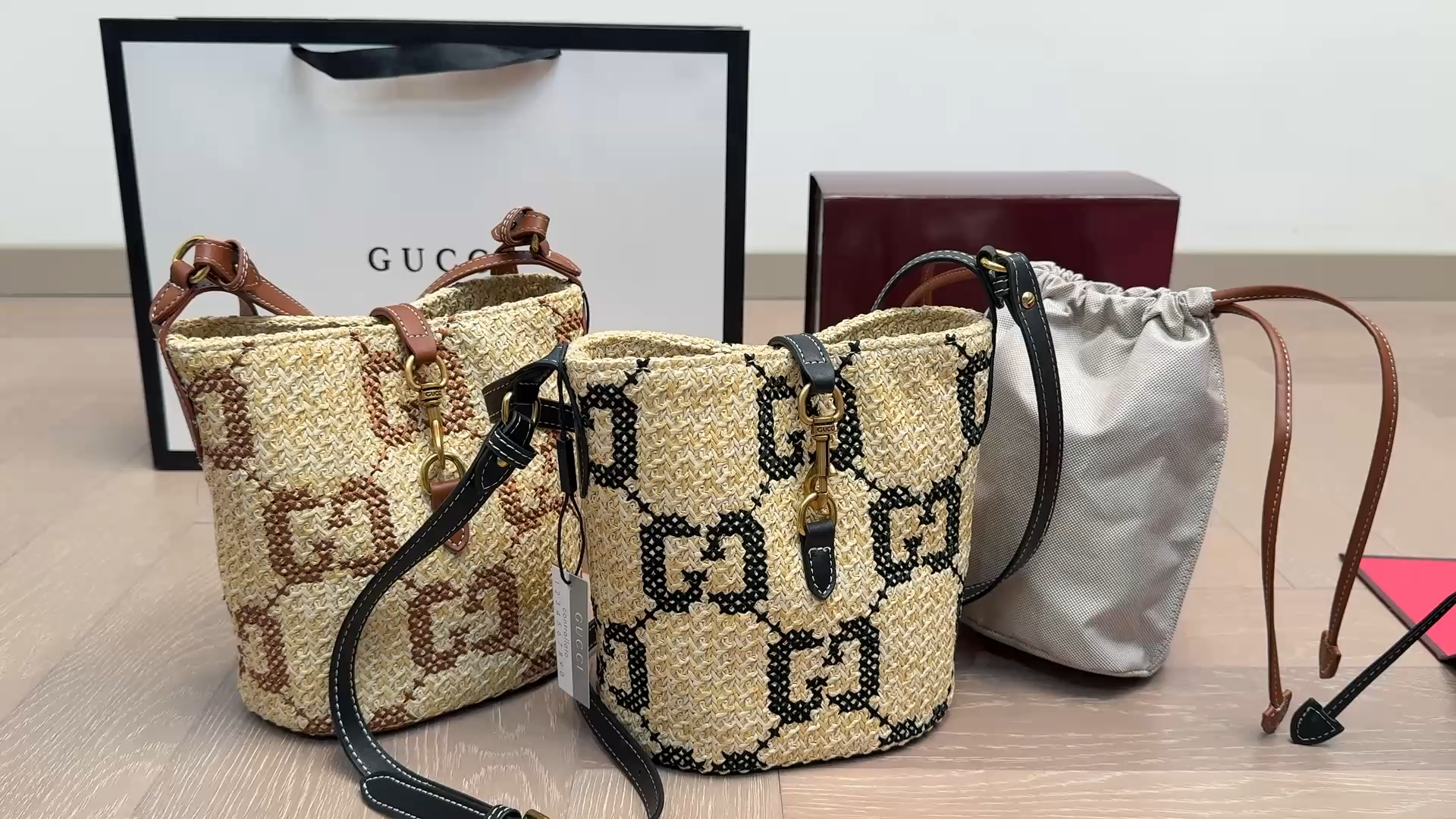 Gucci Mini Woven Bucket Bag