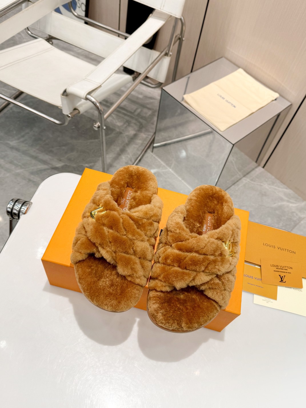 LV Fuzzy Slippers