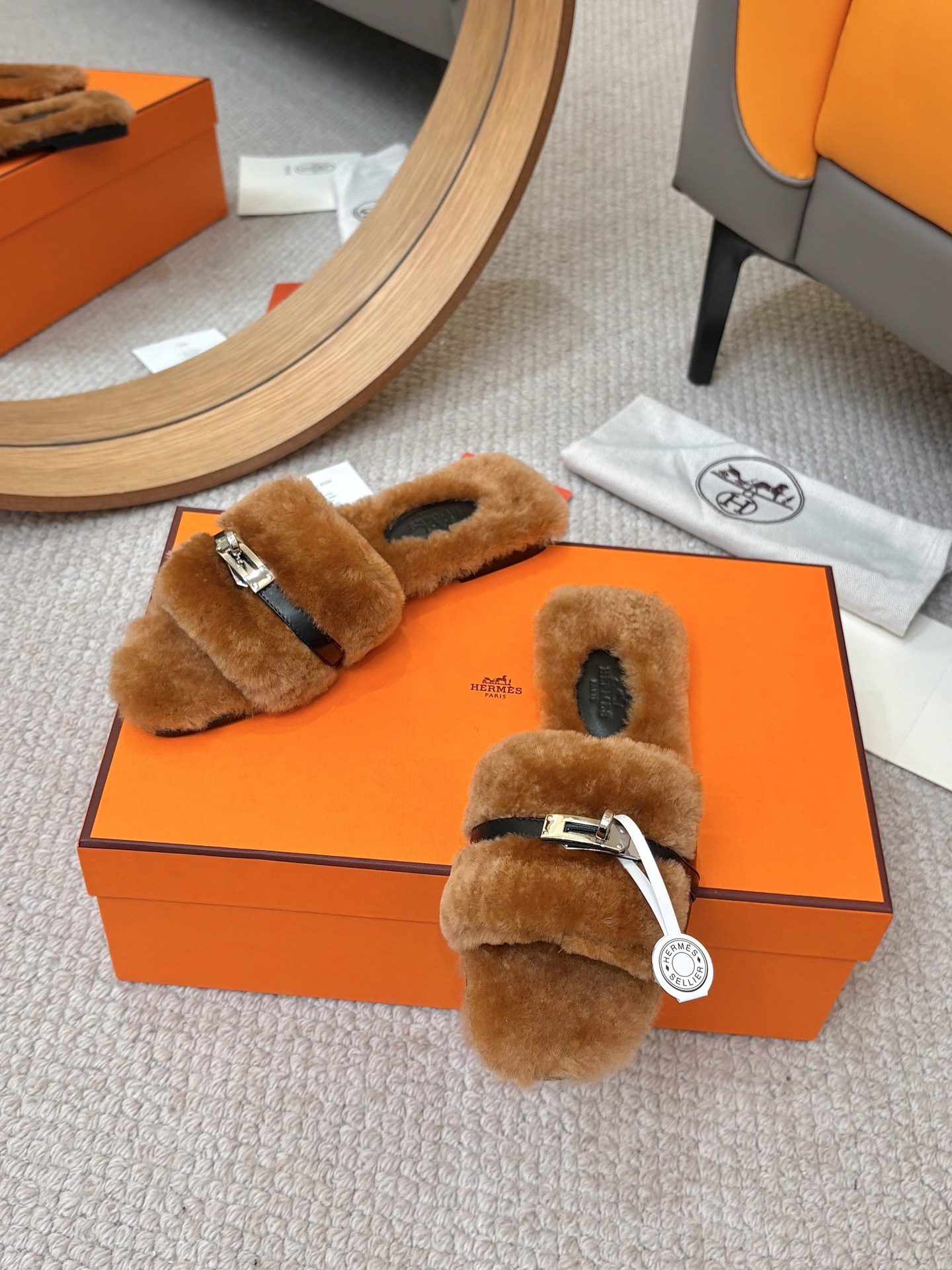 Hermès Furry Slippers