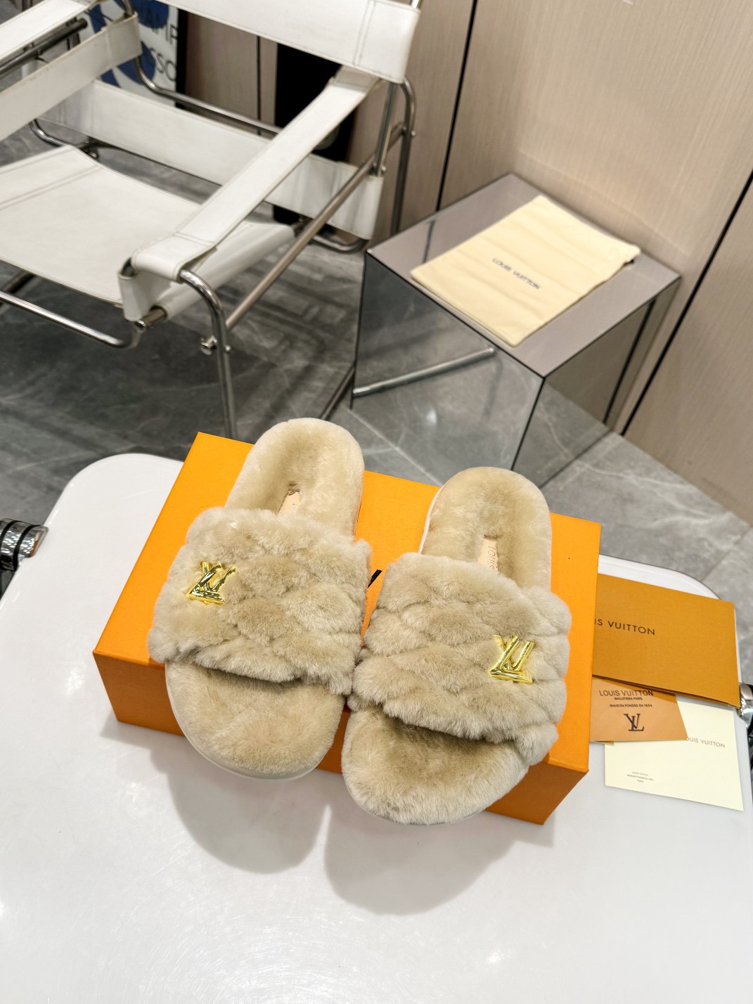 LV Fuzzy Slippers