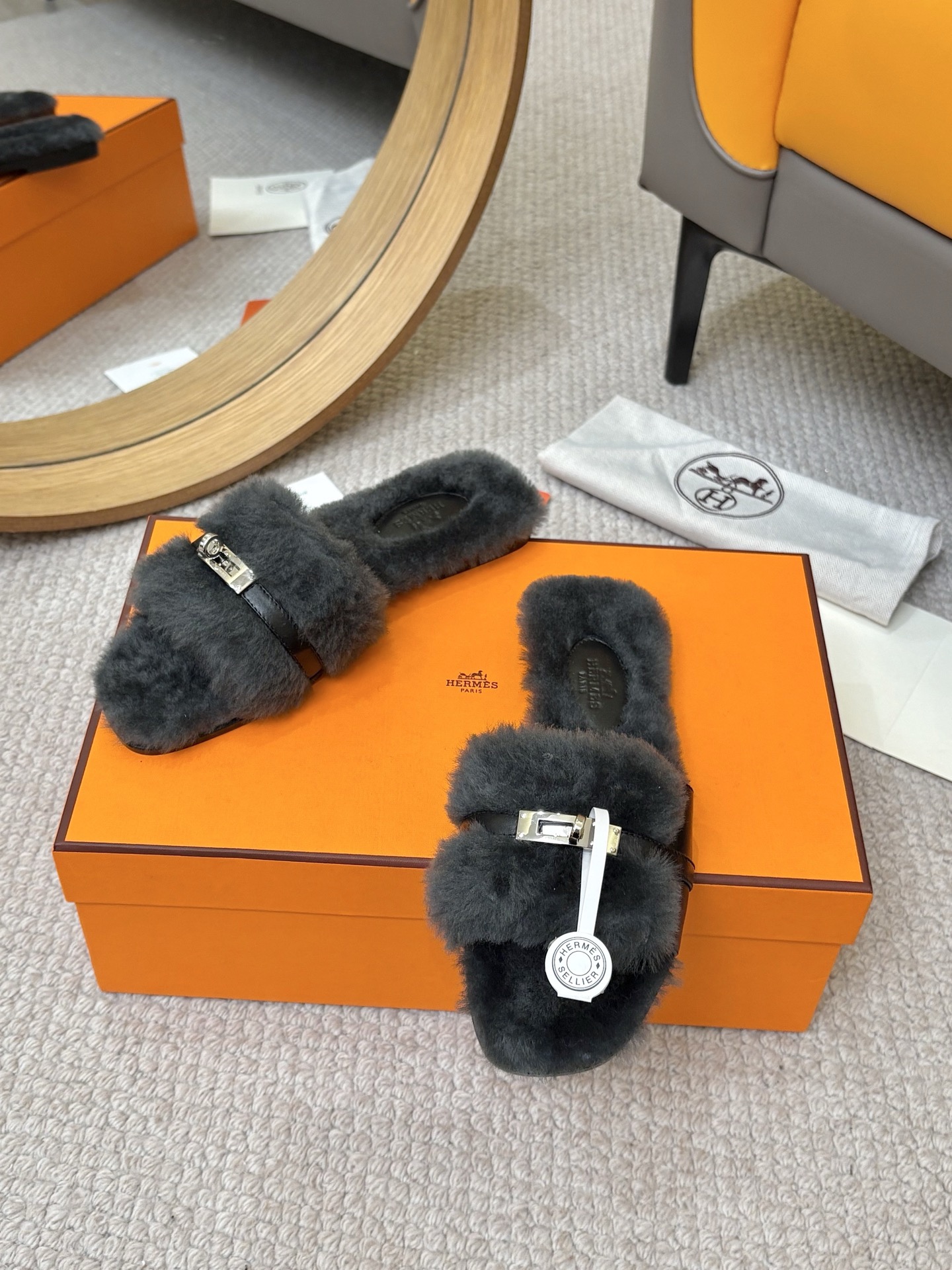 Hermès Furry Slippers