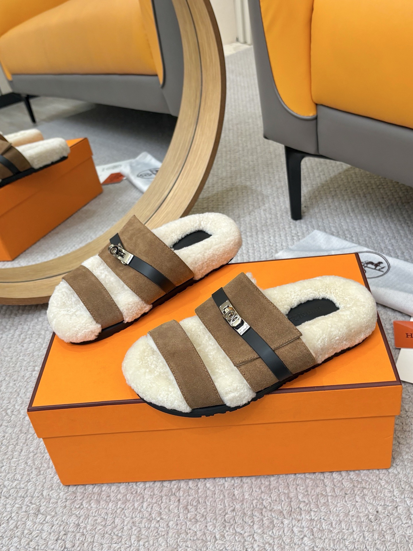 Hermès Furry Slippers