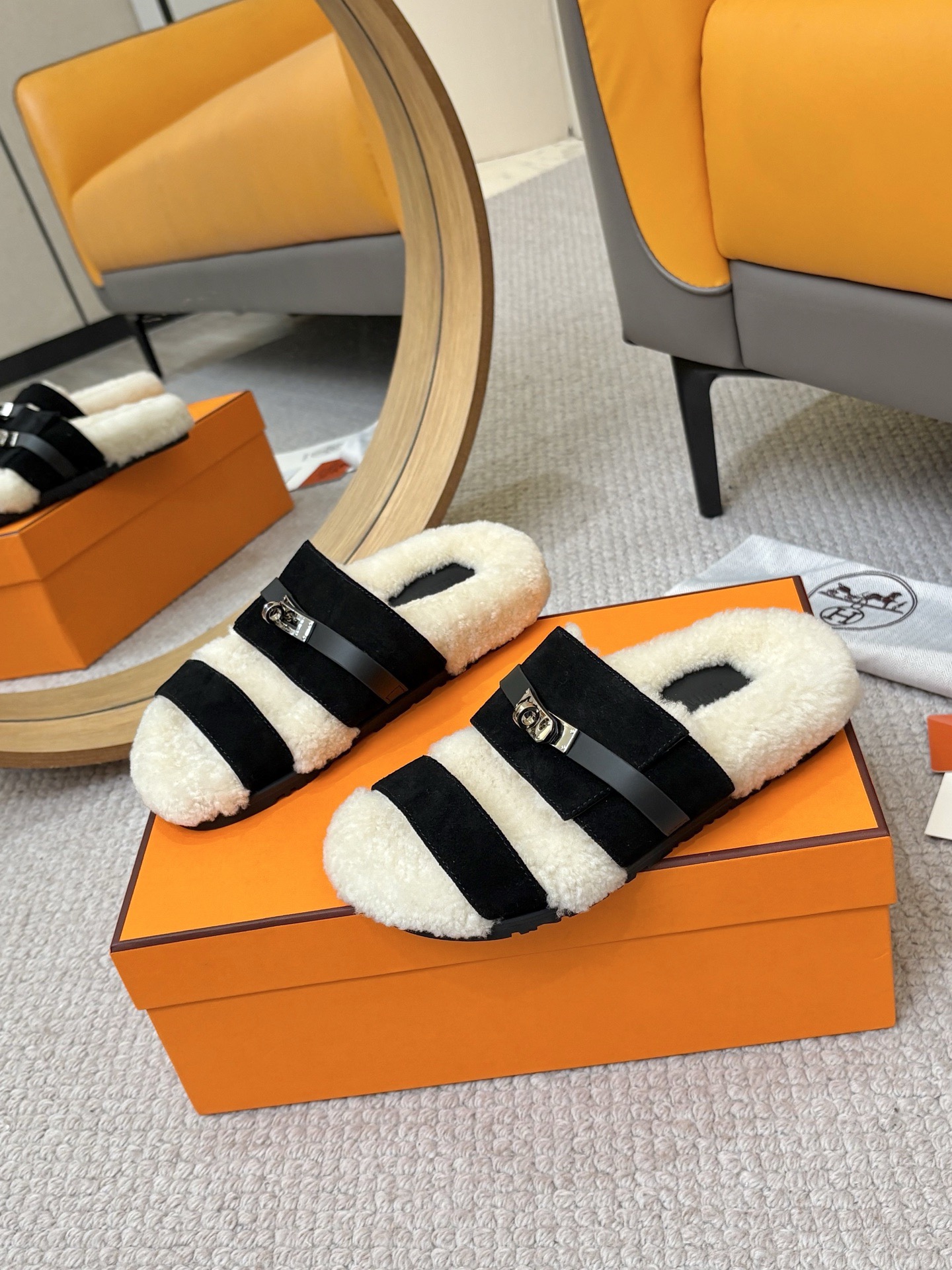 Hermès Furry Slippers