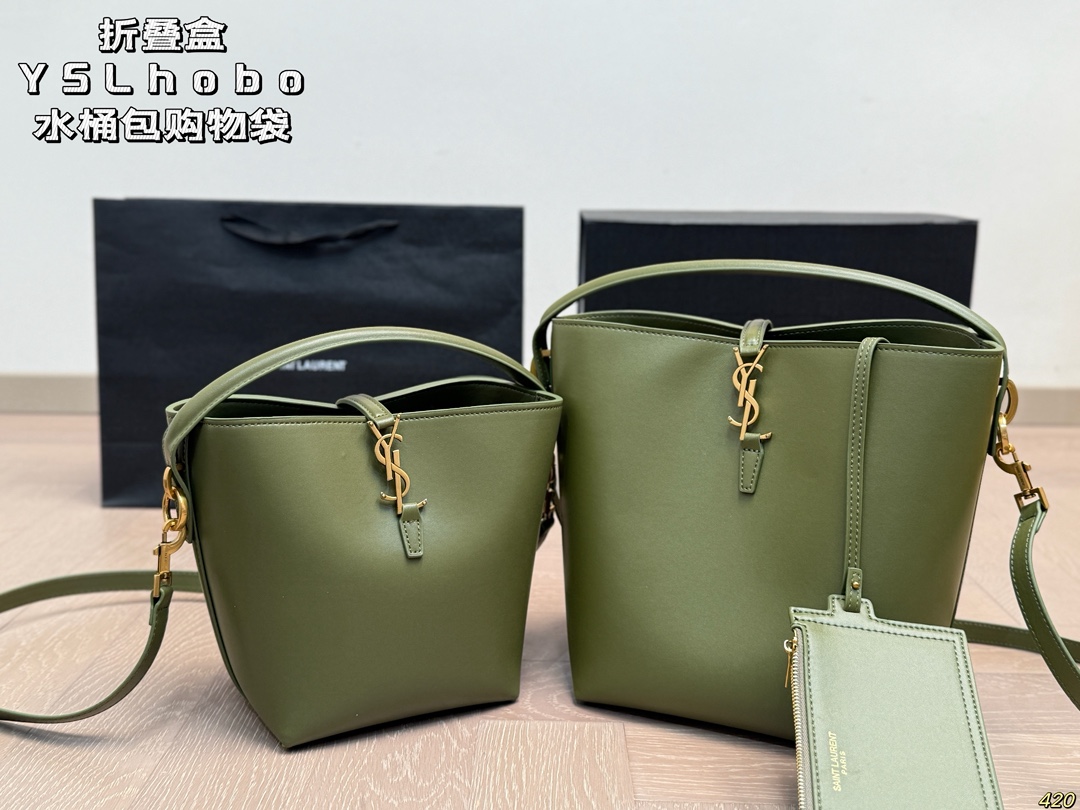 YSL Drawstring Leather Shoulder Bag