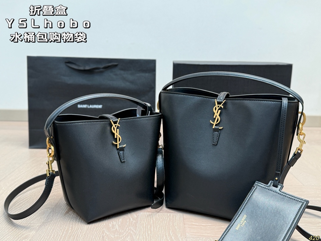 YSL Drawstring Leather Shoulder Bag