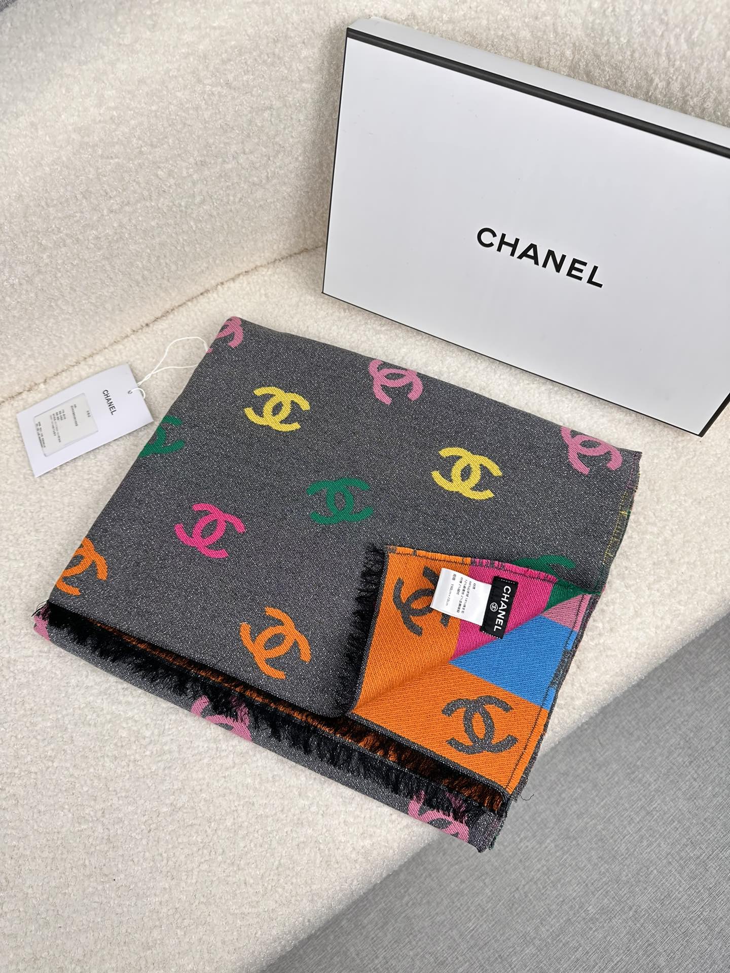 Chanel Cashmere Scarf, Multicolour, Cashmere