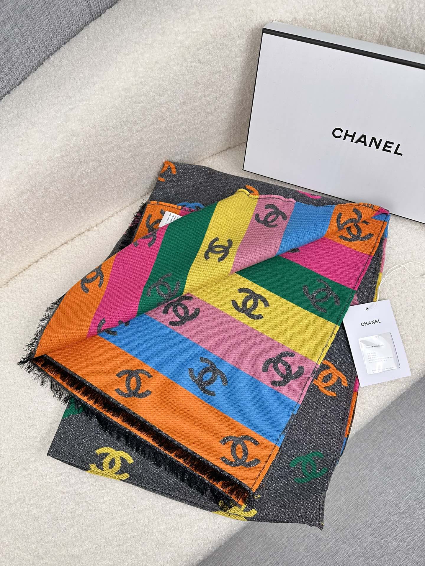 Chanel Cashmere Scarf, Multicolour, Cashmere