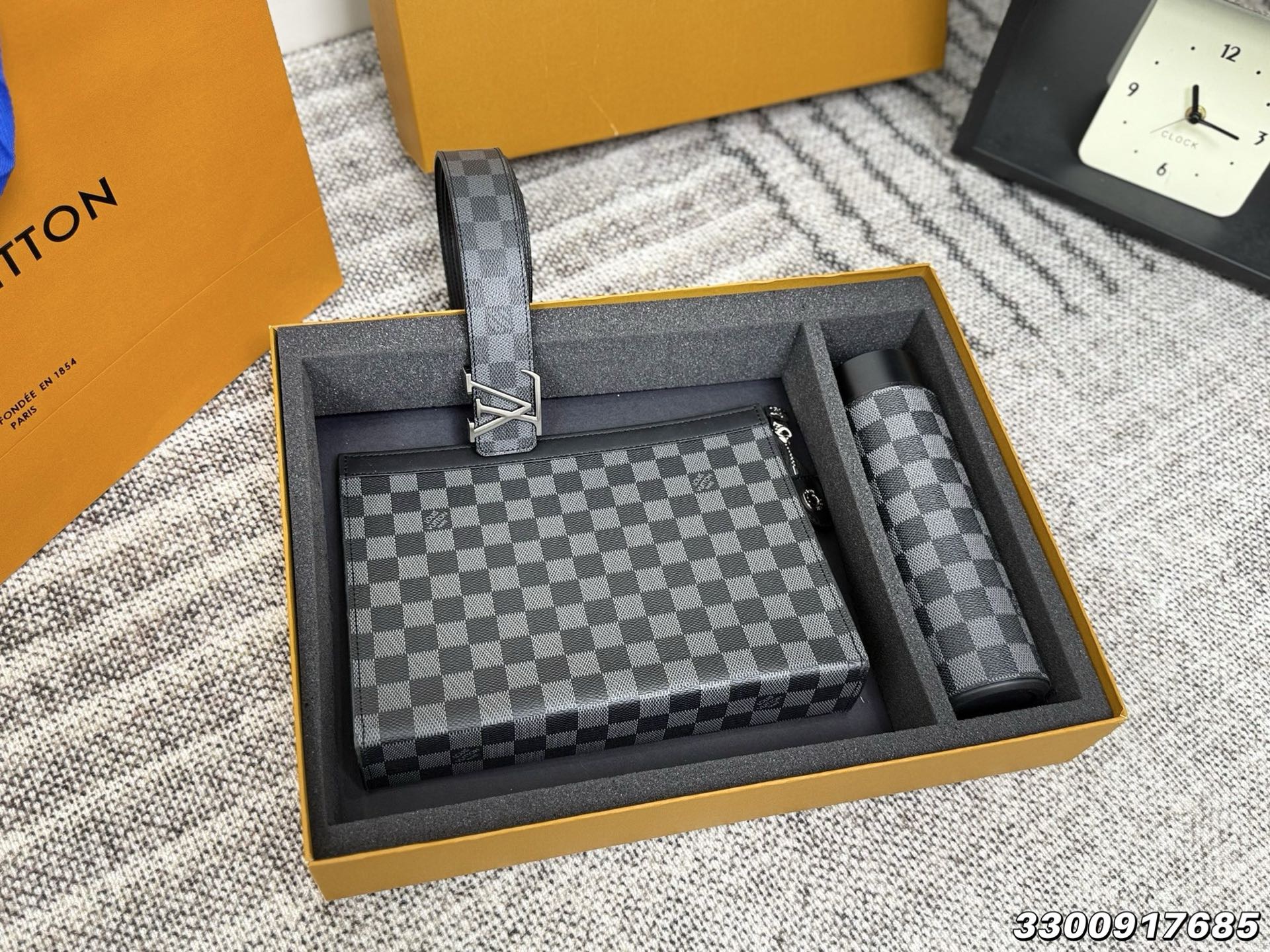 LV Belt + Handbag + Water Bottle Three-Piece Set