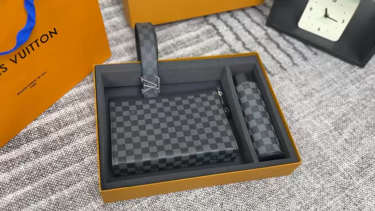 LV Belt + Handbag + Water Bottle Three-Piece Set