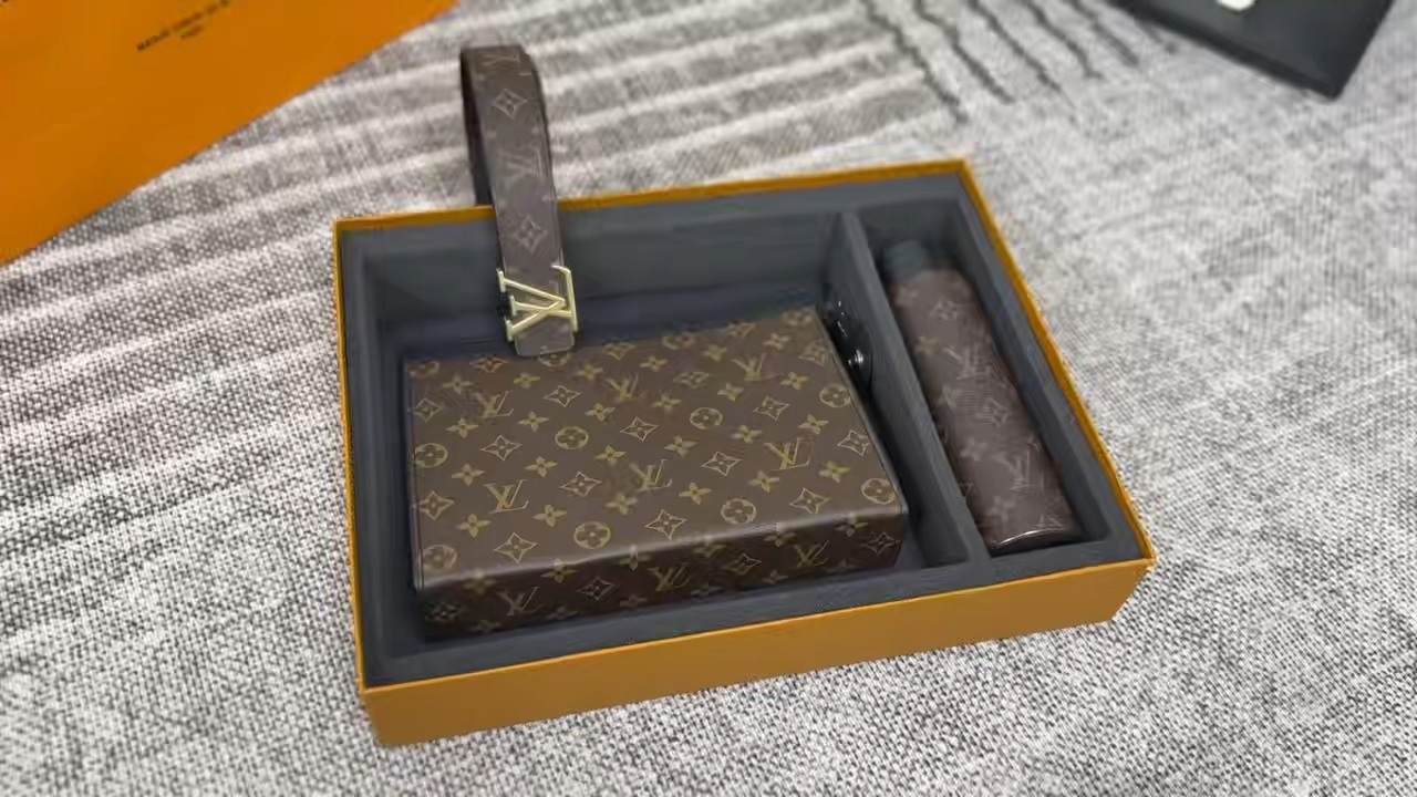 LV Belt + Handbag + Water Bottle Three-Piece Set