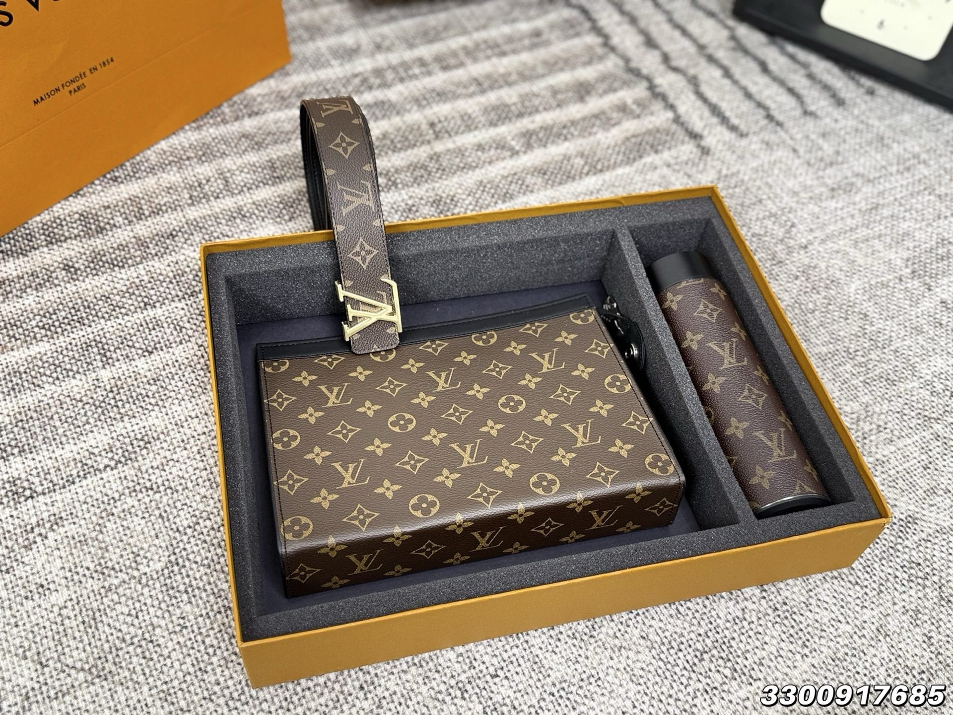 LV Belt + Handbag + Water Bottle Three-Piece Set