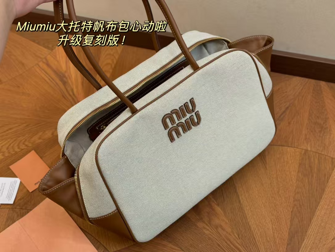 Miu Miu Beau Canvas and Leather Top Handle Bag