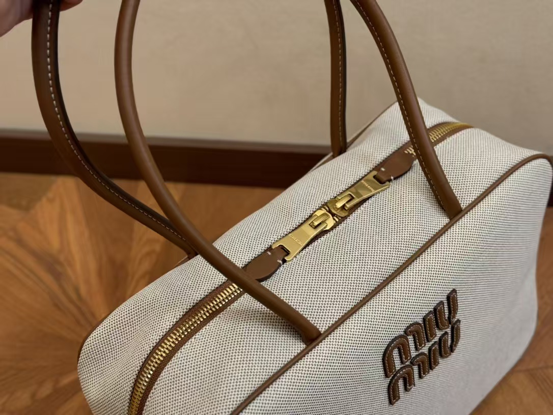 Miu Miu Beau Canvas and Leather Top Handle Bag