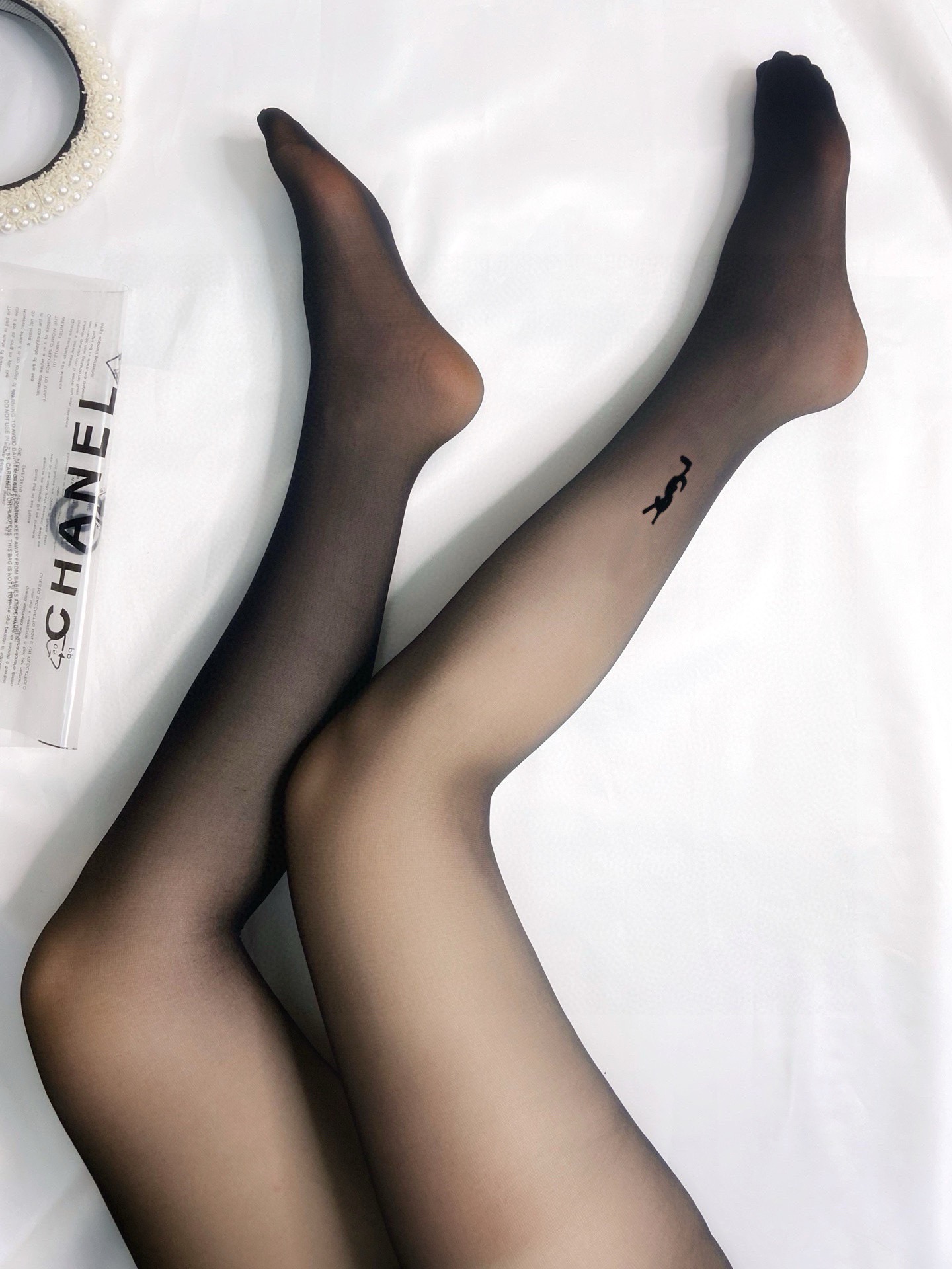 YSL Classic Velvet-Printed Letter Stockings