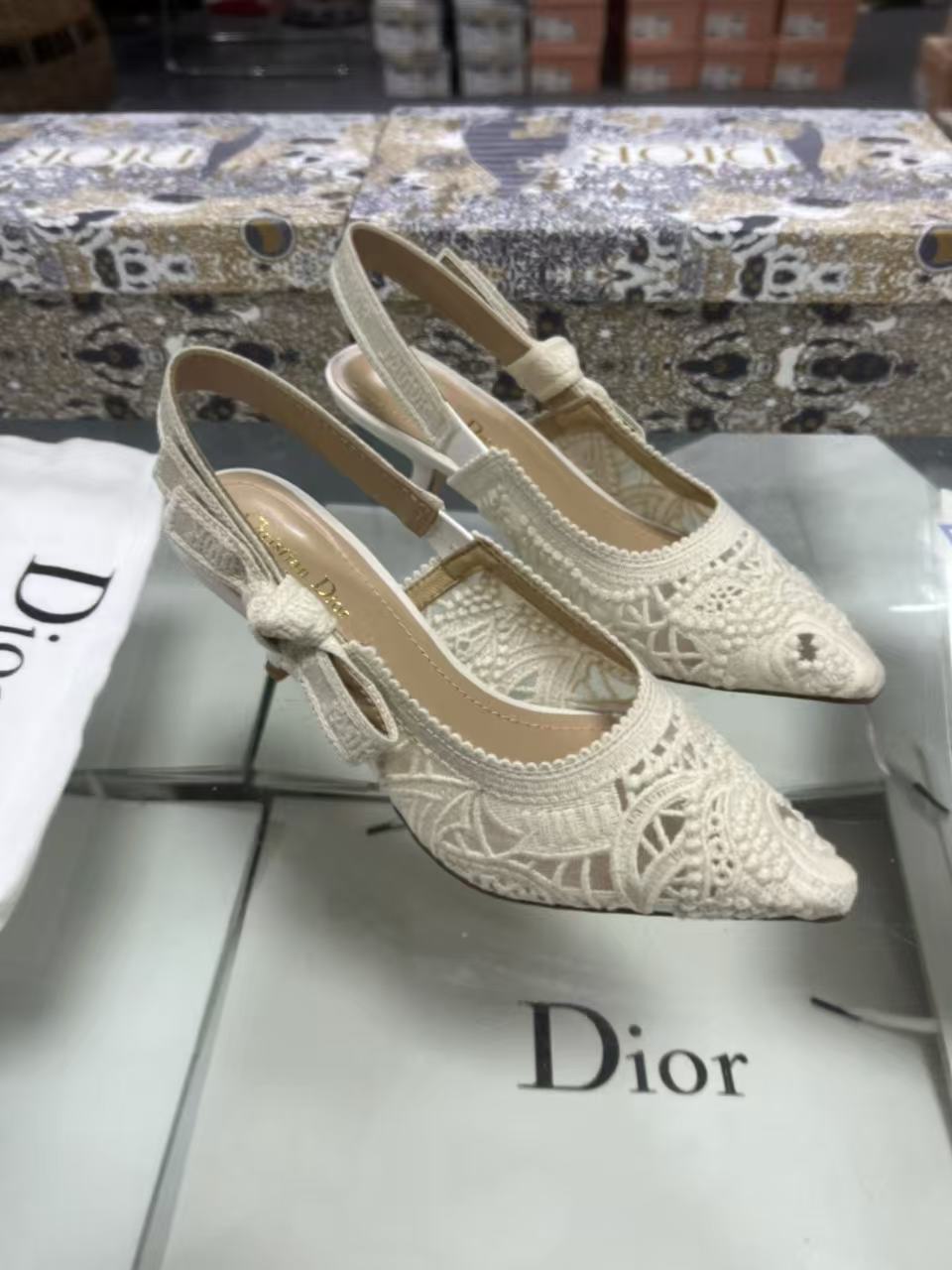 Dior J'Adior Embroidered Lace Halter Heels Slide Sandal 7A