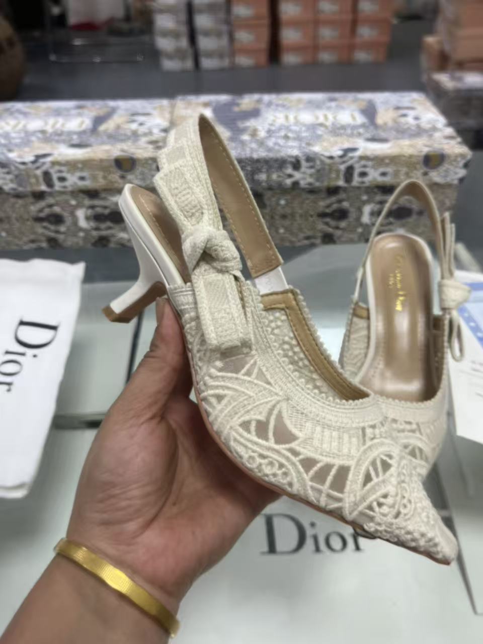 Dior J'Adior Embroidered Lace Halter Heels Slide Sandal 7A