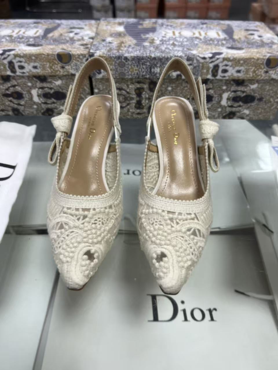 Dior J'Adior Embroidered Lace Halter Heels Slide Sandal 7A