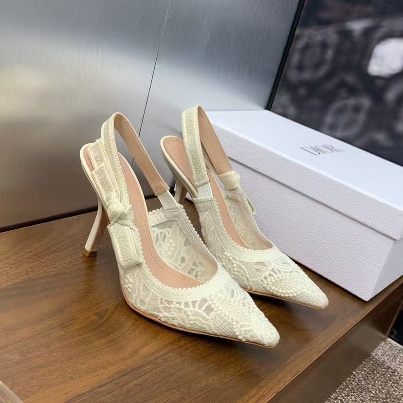 Dior J'Adior Embroidered Lace Halter Heels Slide Sandal 10A