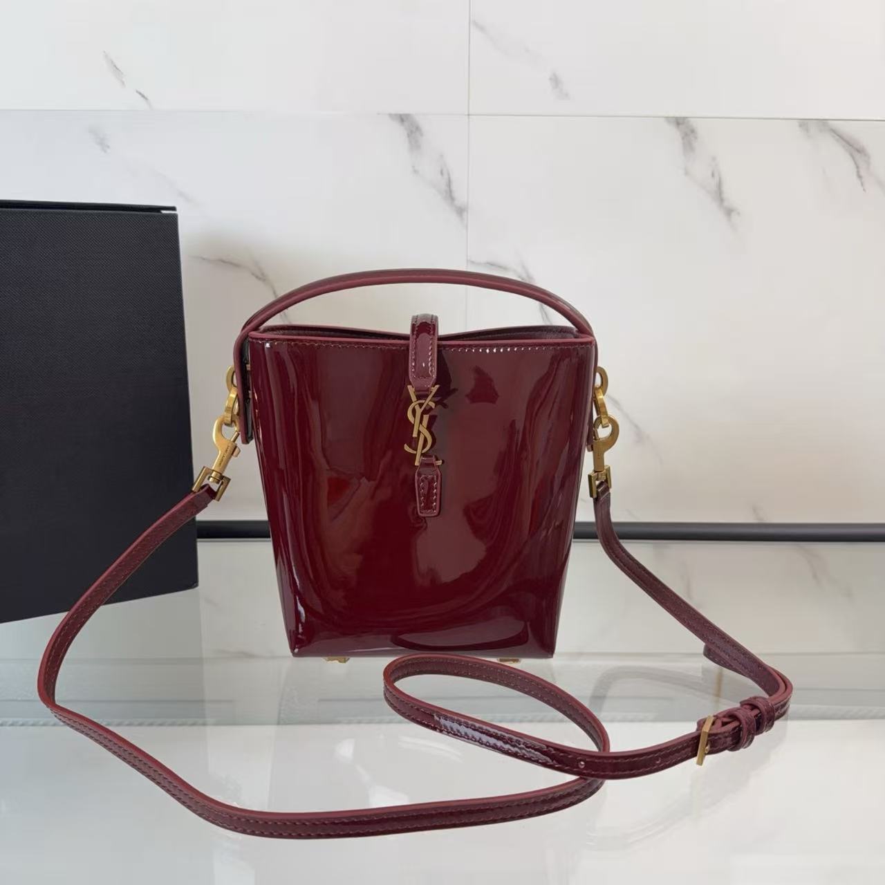 YSL LE 37 Mini in Patent Leather in Bordeaux
