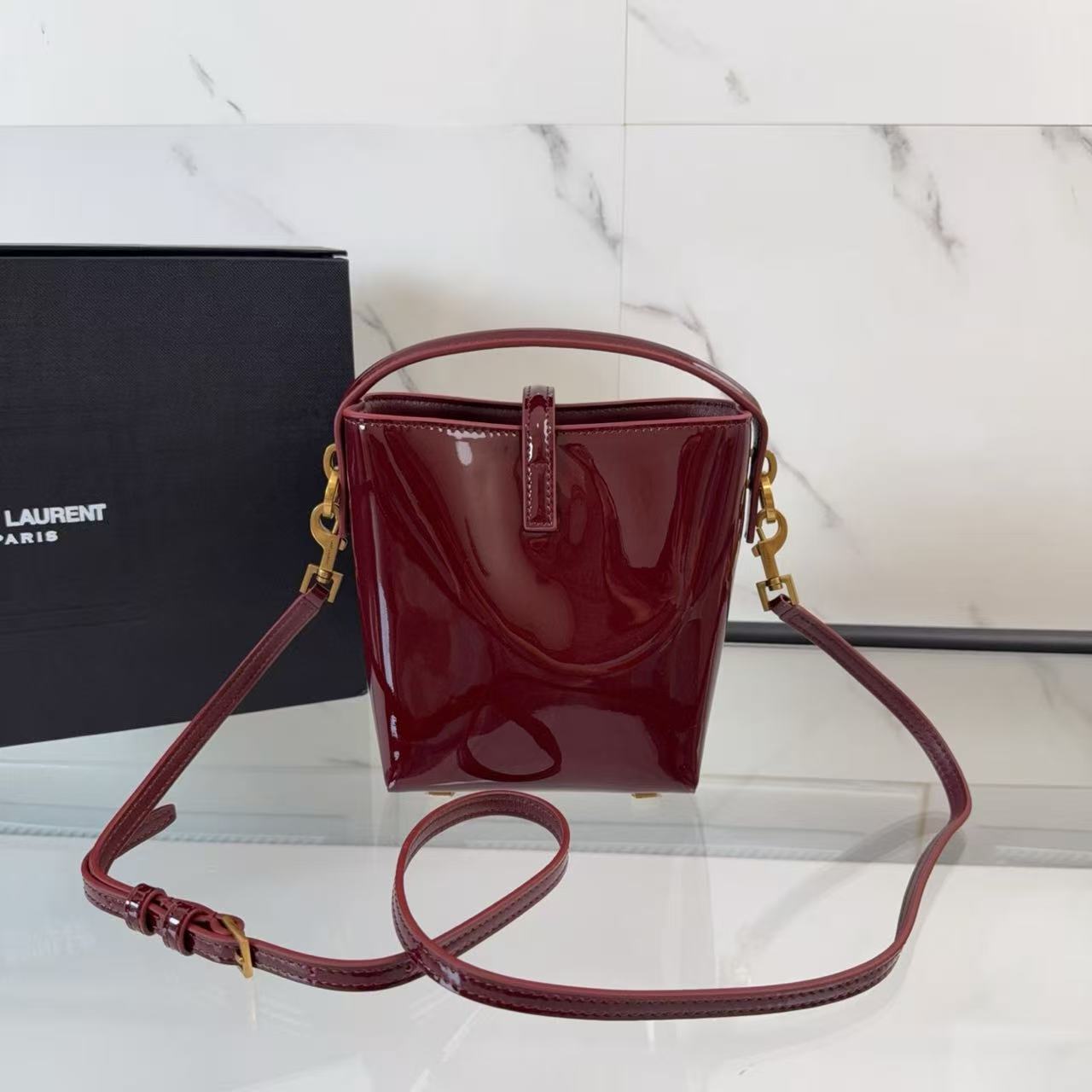YSL LE 37 Mini in Patent Leather in Bordeaux