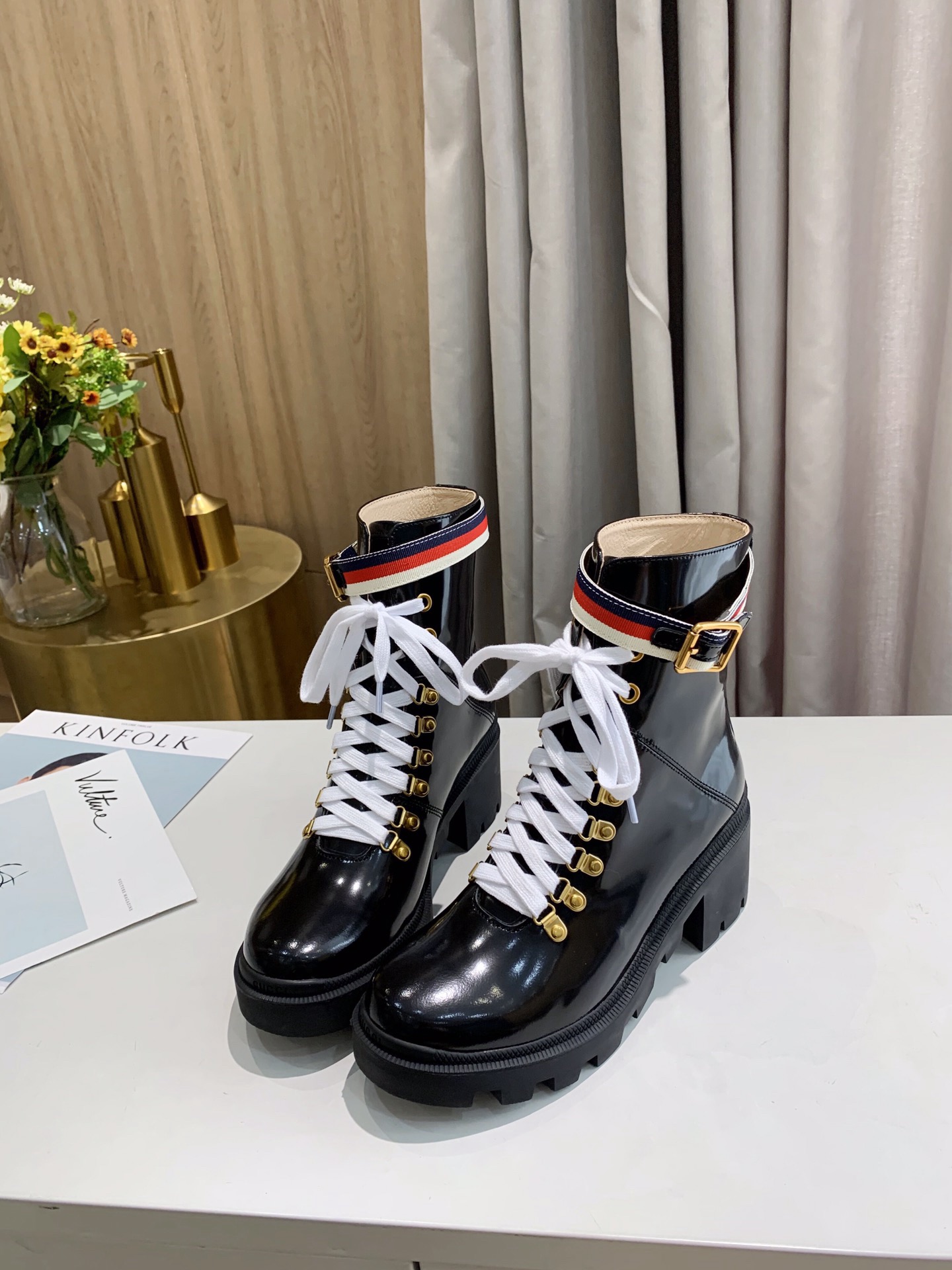 Gucci Sylvie Web Accent Combat Boots