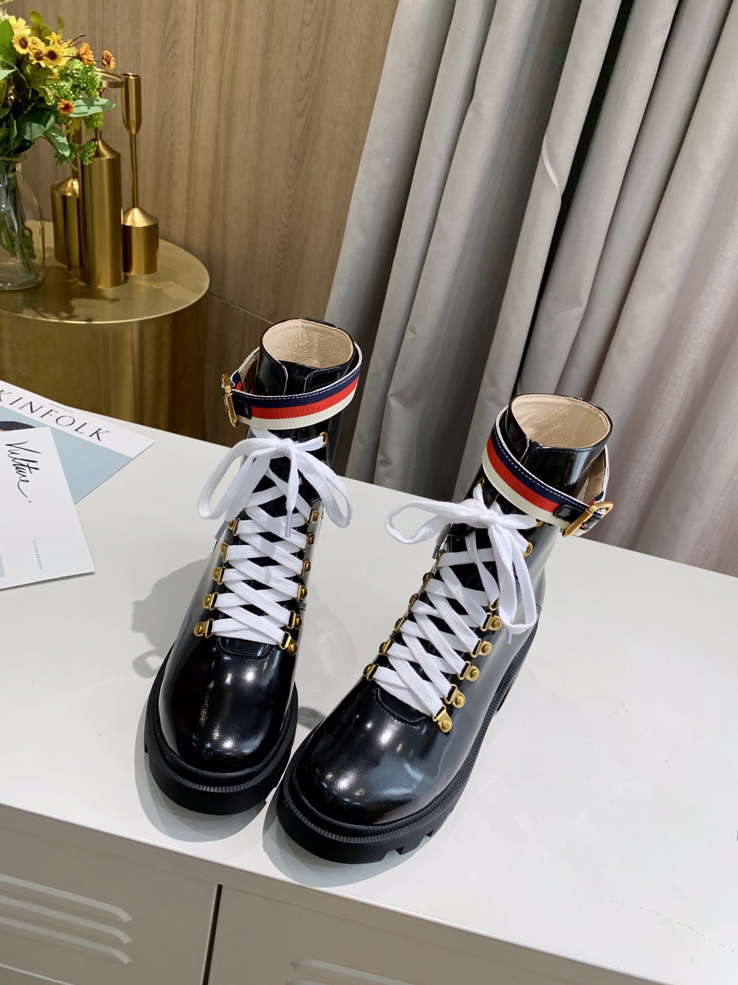 Gucci Sylvie Web Accent Combat Boots