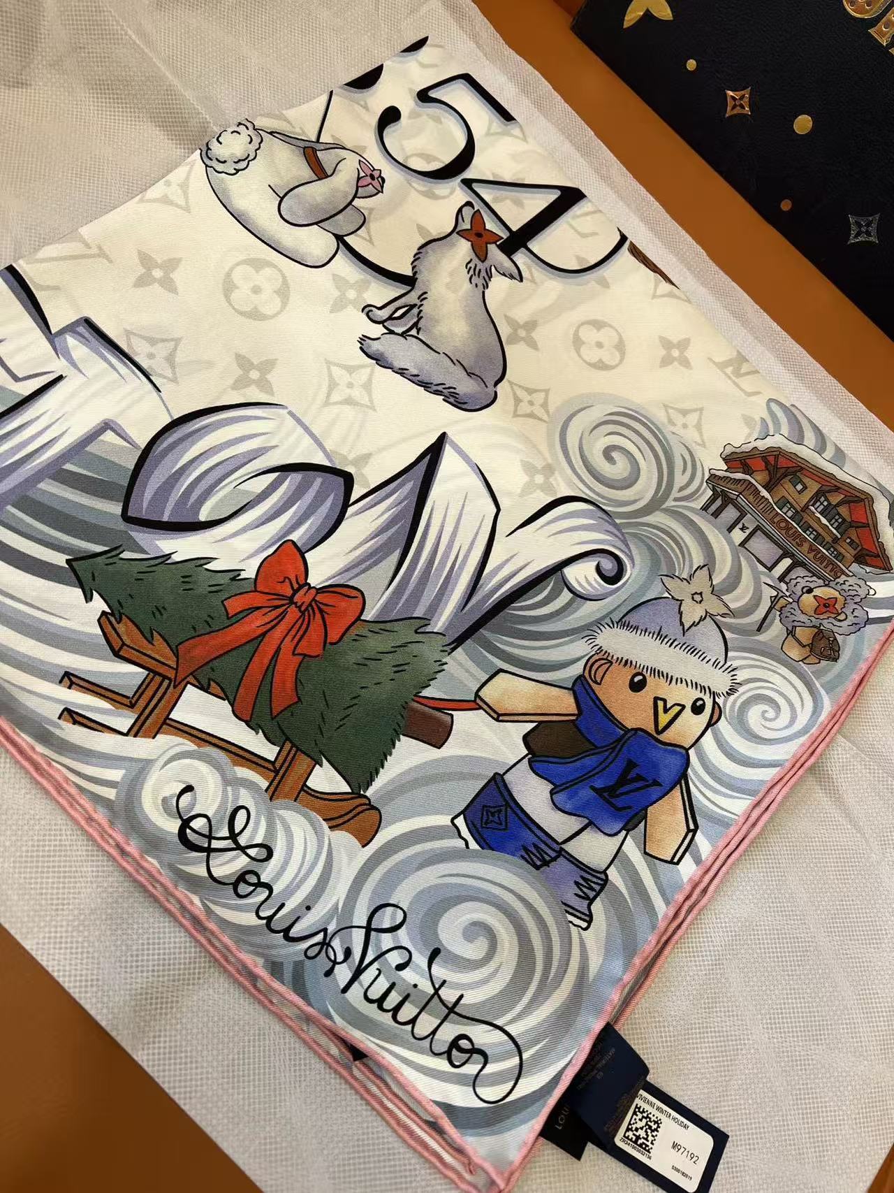 LV Ski Pattern Square Scarf for Christmas