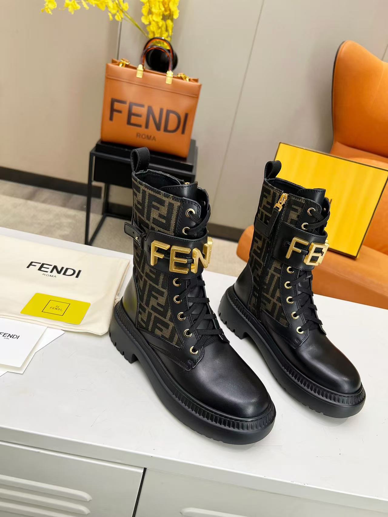 Fendi Fendigraphy Signature Logo Cuff Boots