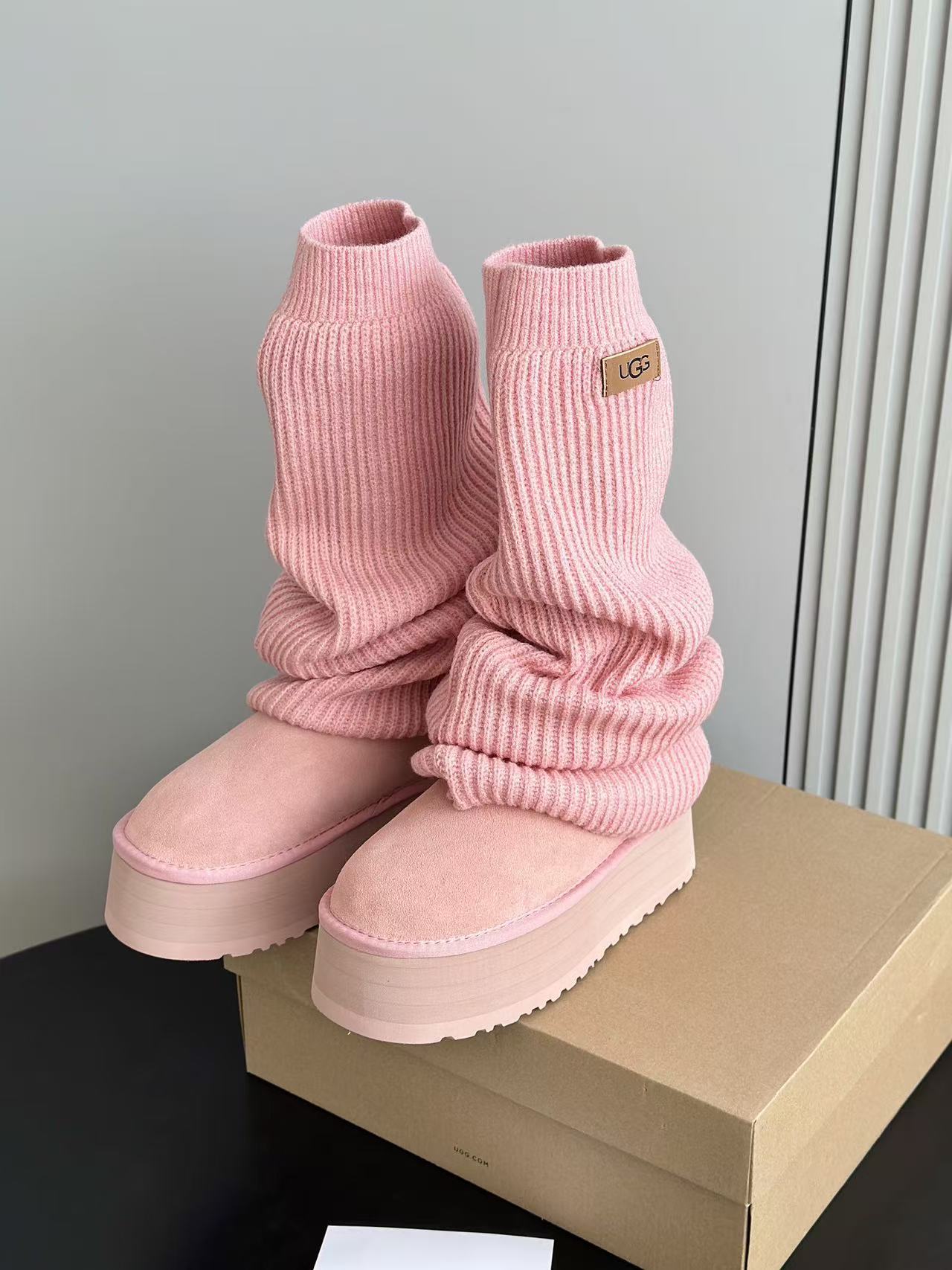 UGG Mini Dip Pink Sock Boot with Thick Sole Snow Boot