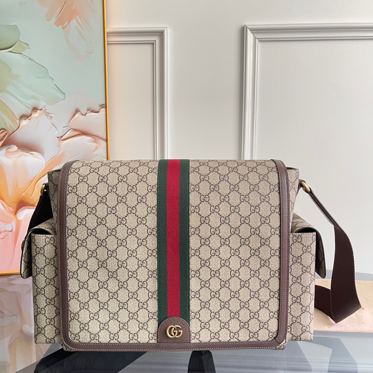 Gucci Large Changing Bag in Beige and Dark Brown