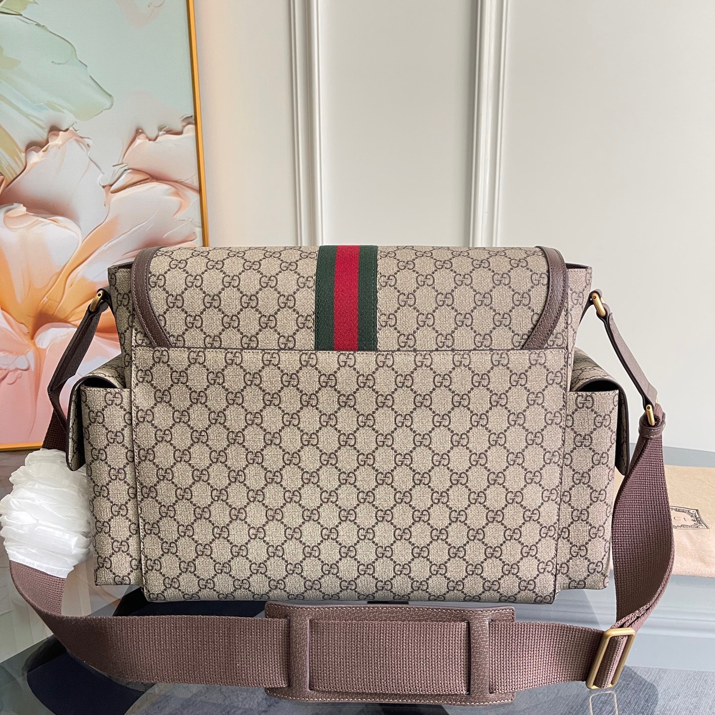 Gucci Large Changing Bag in Beige and Dark Brown