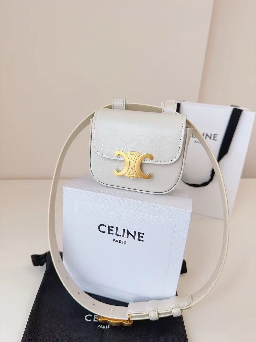 CELINE MINI TRIOMPHE IN SHINY CALFSKIN LYCHEE