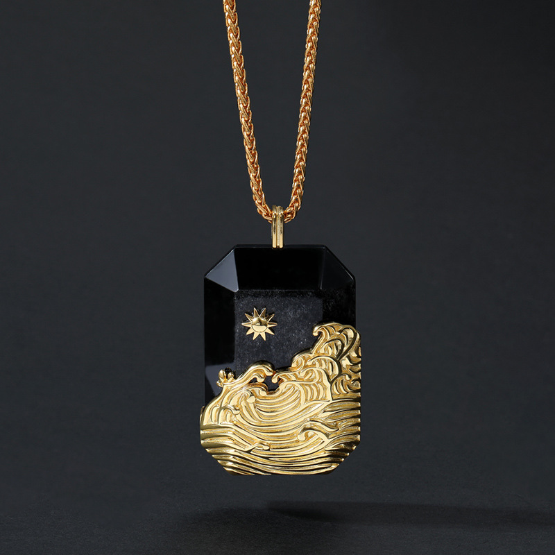 【Love luck】925 silver gold-plated natural stone pendant for men