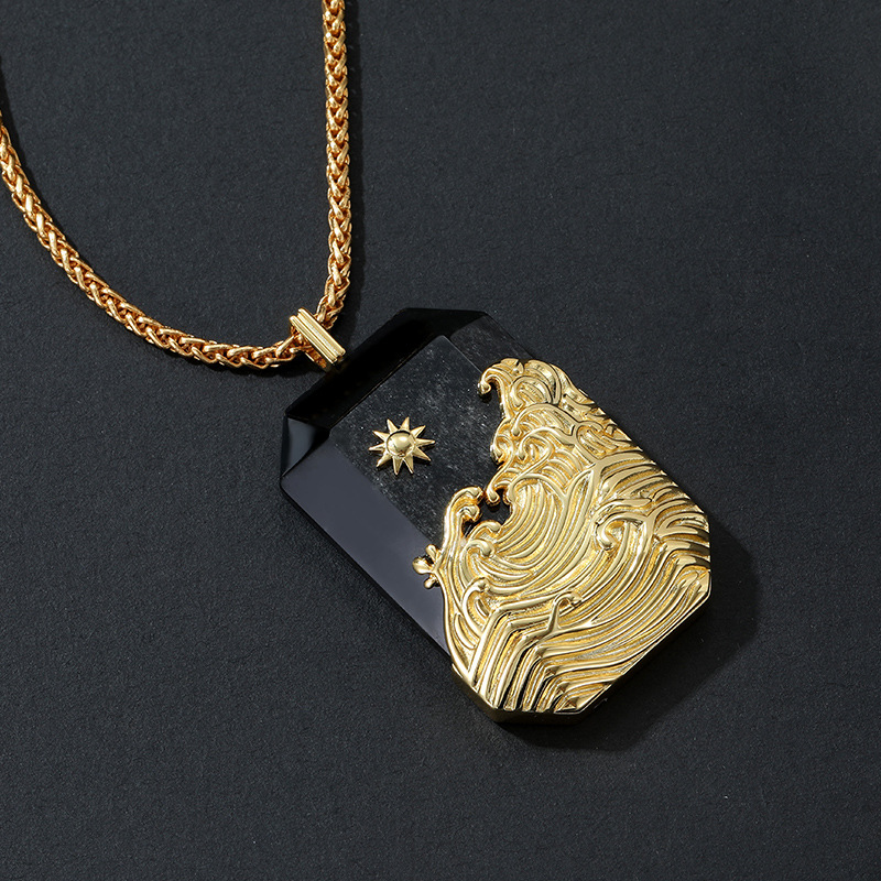 【Love luck】925 silver gold-plated natural stone pendant for men